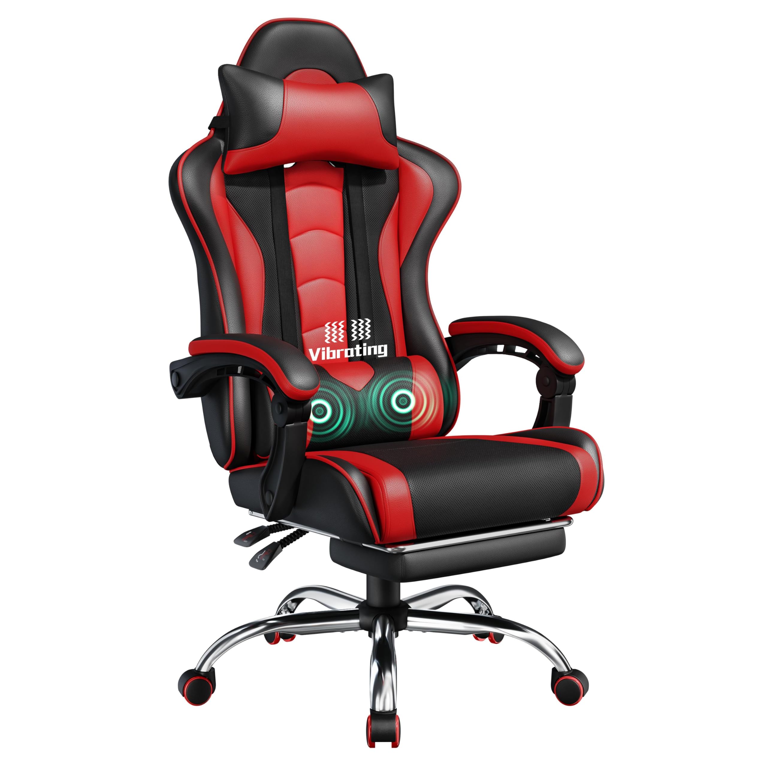 Yaheetech Gaming Stuhl Ergonomischer Gaming Sessel mit Massagefunktion Computerstuhl mit Fußstütze Bürostuhl 90-135° Rückenlehne verstellbar Gamer Stuhl für für Homeoffice und Gaming Rot