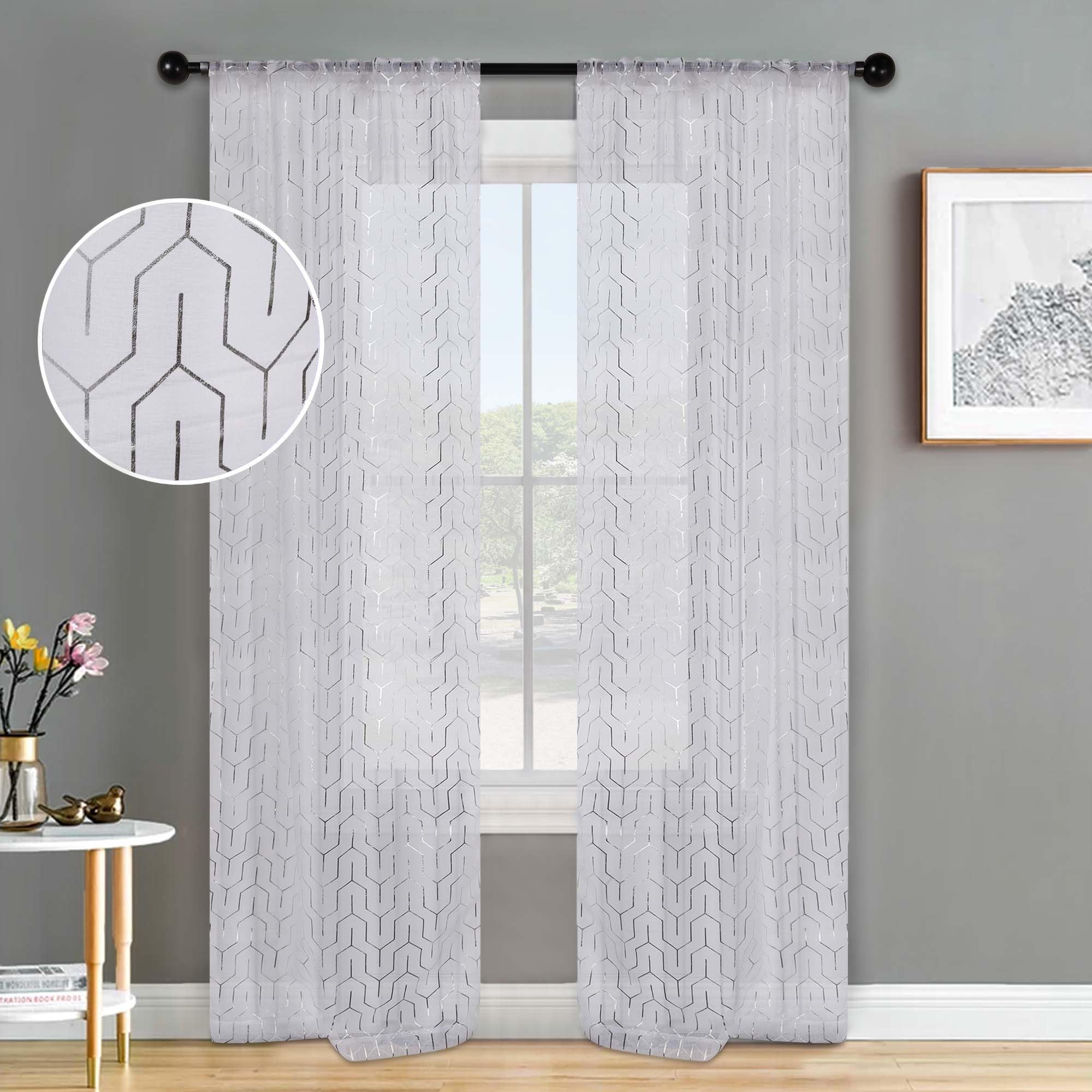 Superior Sheer Curtains, Curtains Perfect for Natural Light, Trellis Window Accents, Modern Contemporary Decor, Cormac Collection, Set of 2 Panels, Rod Pocket, 26" x 84", White