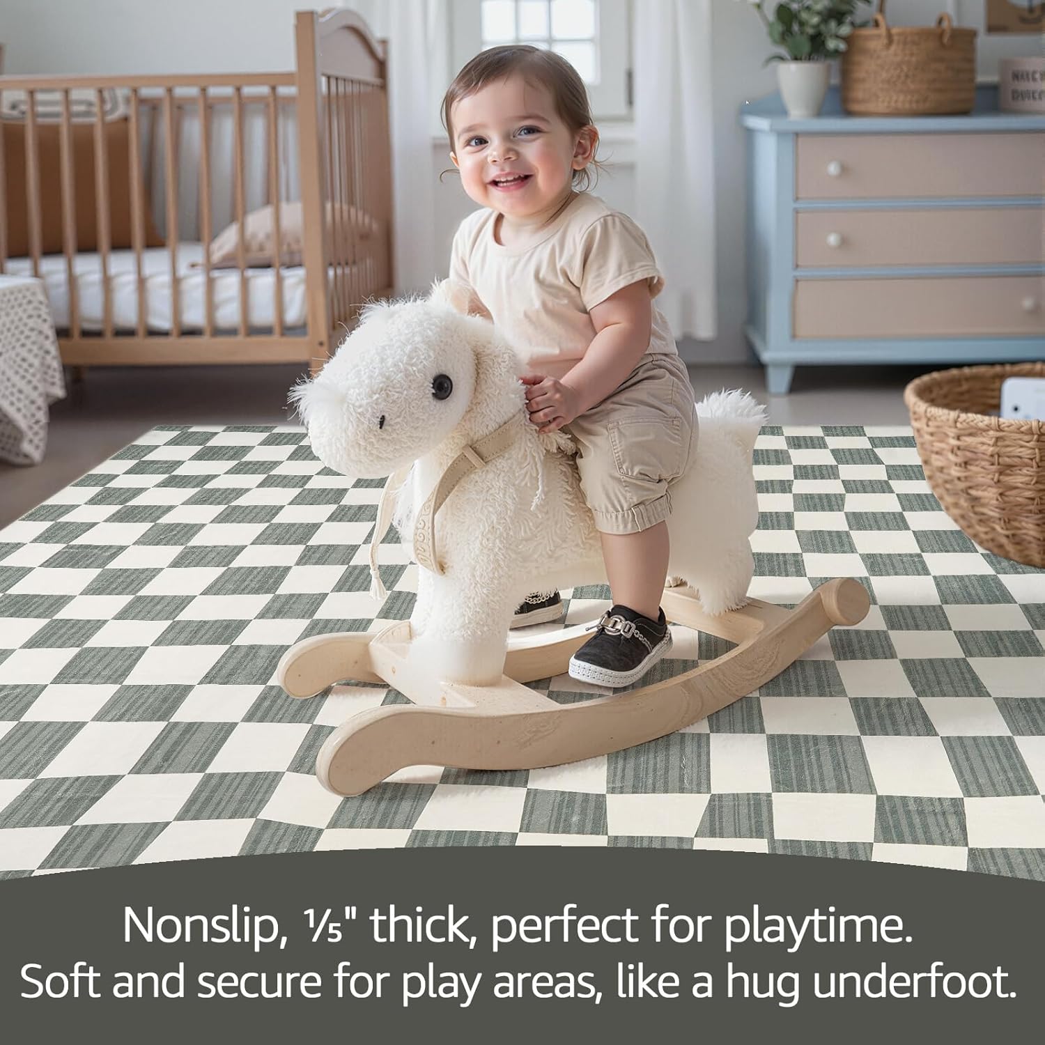 jinchan 5x7 Checkered Area Rugs for Kids Room - Machine Washable Soft Rug Modern Geometric Lattice Non-Slip Carpet for Nursery Playroom Classroom Living Room Bedroom Dining Room Home Office Grey - Image 4