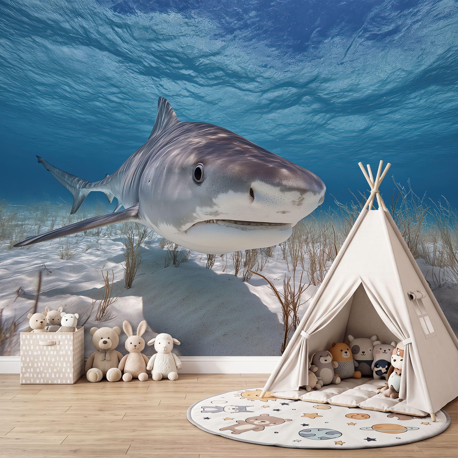 Générique 200 x 140 cm Panoramiczna Fotografia Zwierzęta Rekin Tygrys 3D Projekt ścienny, dekoracja ścienna, tapety z włókniny dekoracja ścienna salon sypialnia, niebieski