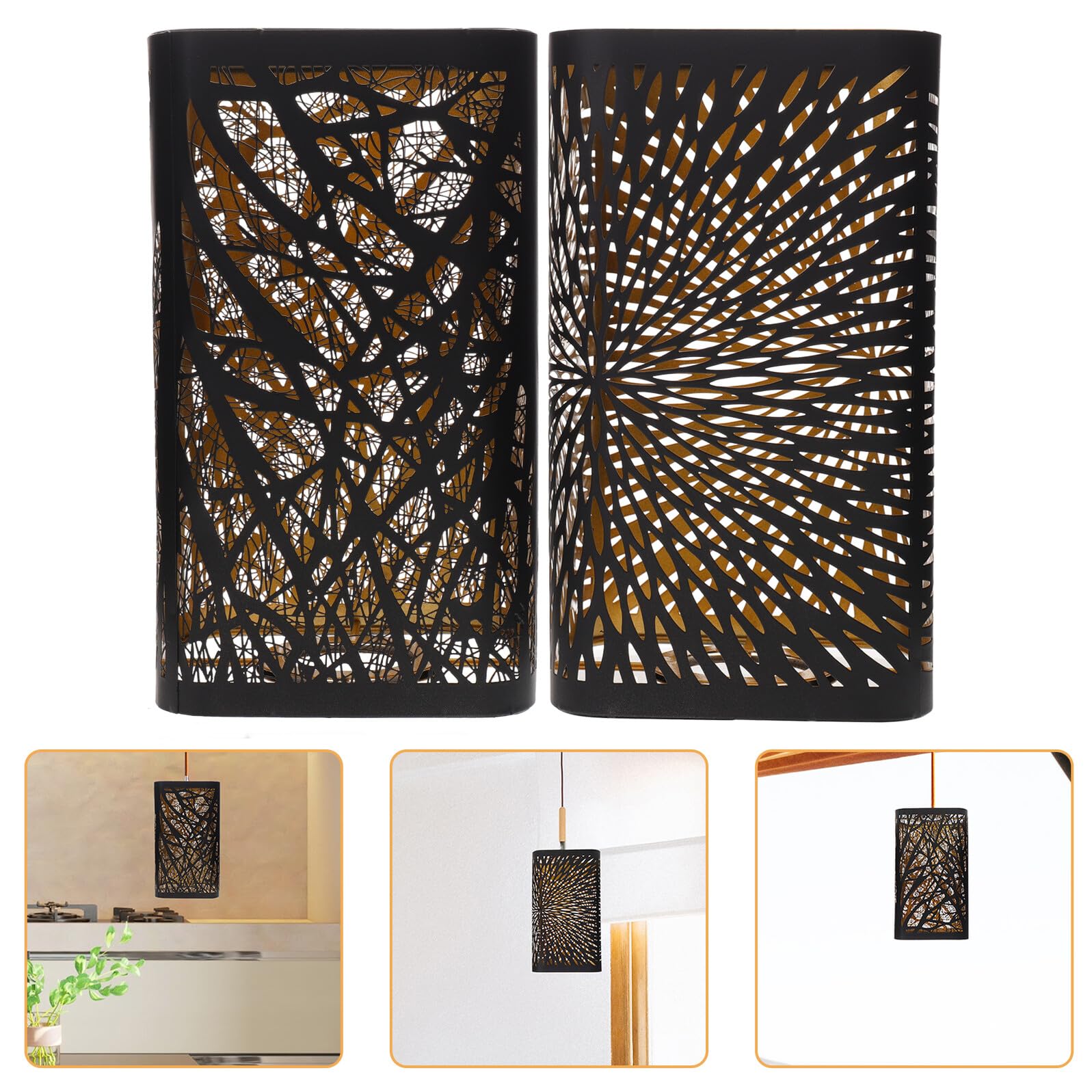 Ipetboom Pantalla Metálica para Lámpara E27 Juego de 2 Pantallas Cuadradas Caladas Negras Diseño de Bosque y Patrón de para Lámparas de Mesa y Escritorio Decorativa