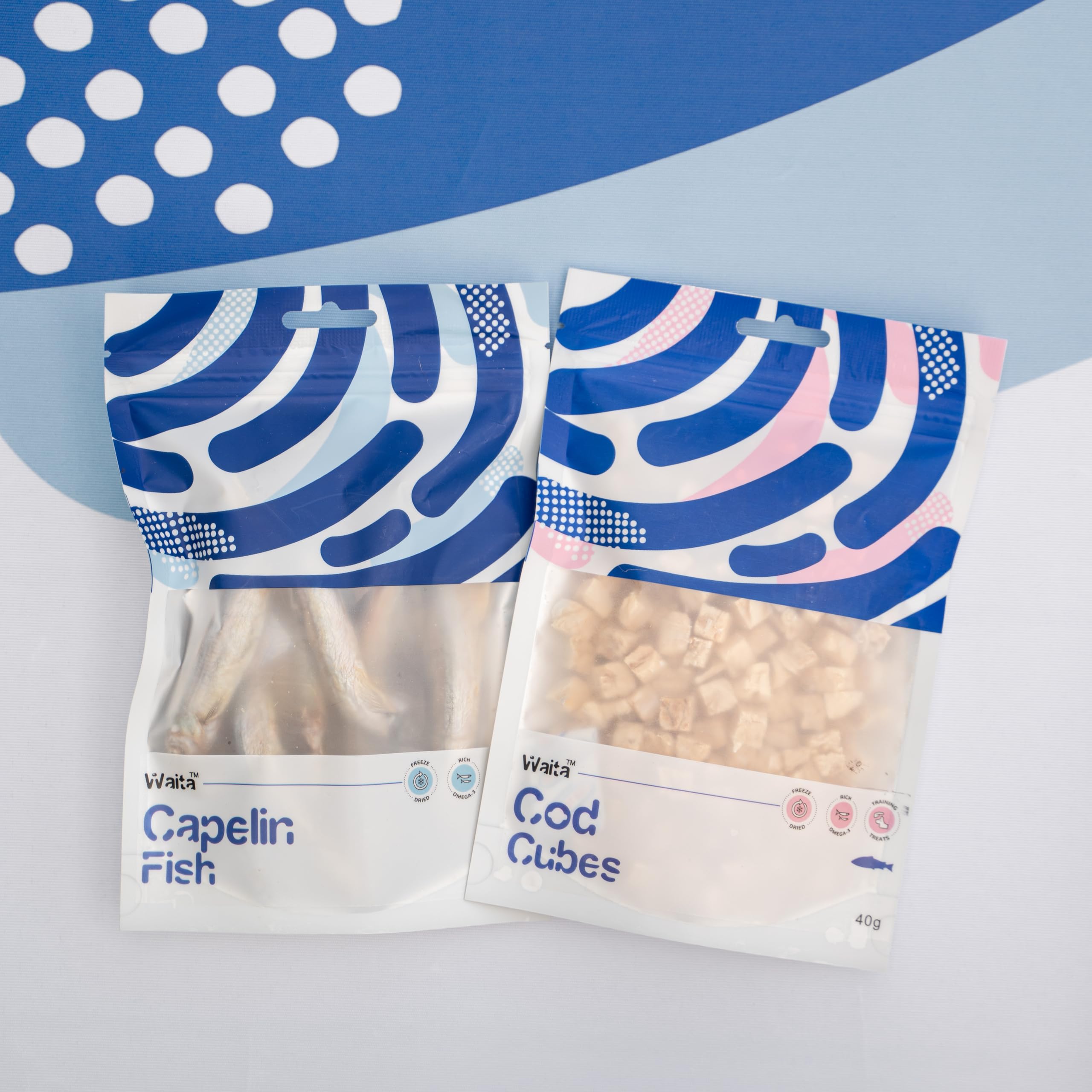 Freeze-Dried Dog and Cat Treats Bundle - 2 Pack Healthy Dog Treats for Single Ingredient Snack, Perfect Match for Cat Food and Dogs Food, Including Capelin and Cod