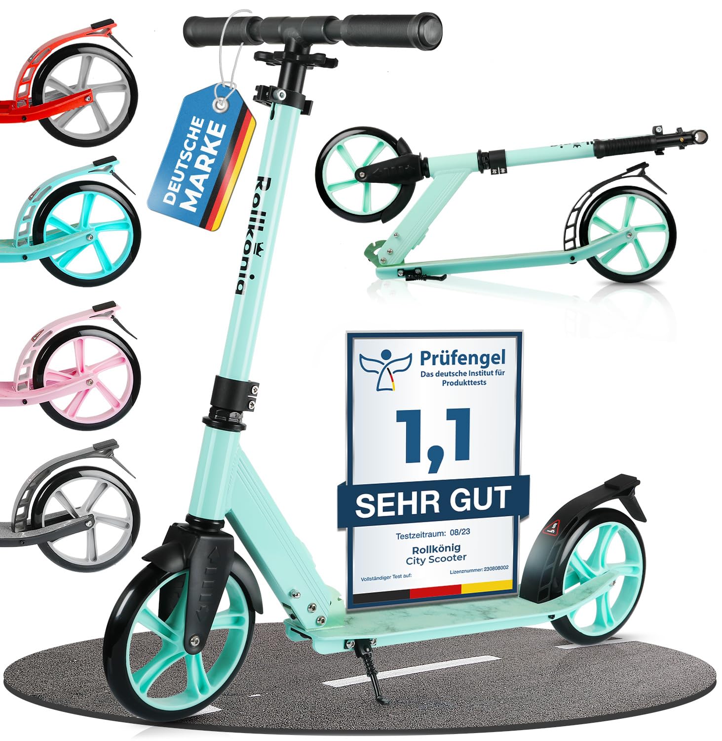 Rollkönig ® Scooter für Kinder ab 5 Jahren I Der Faltbare City-Scooter mit großen Rädern I Tret-Roller für Erwachsene mit bis zu 100kg Tragkraft