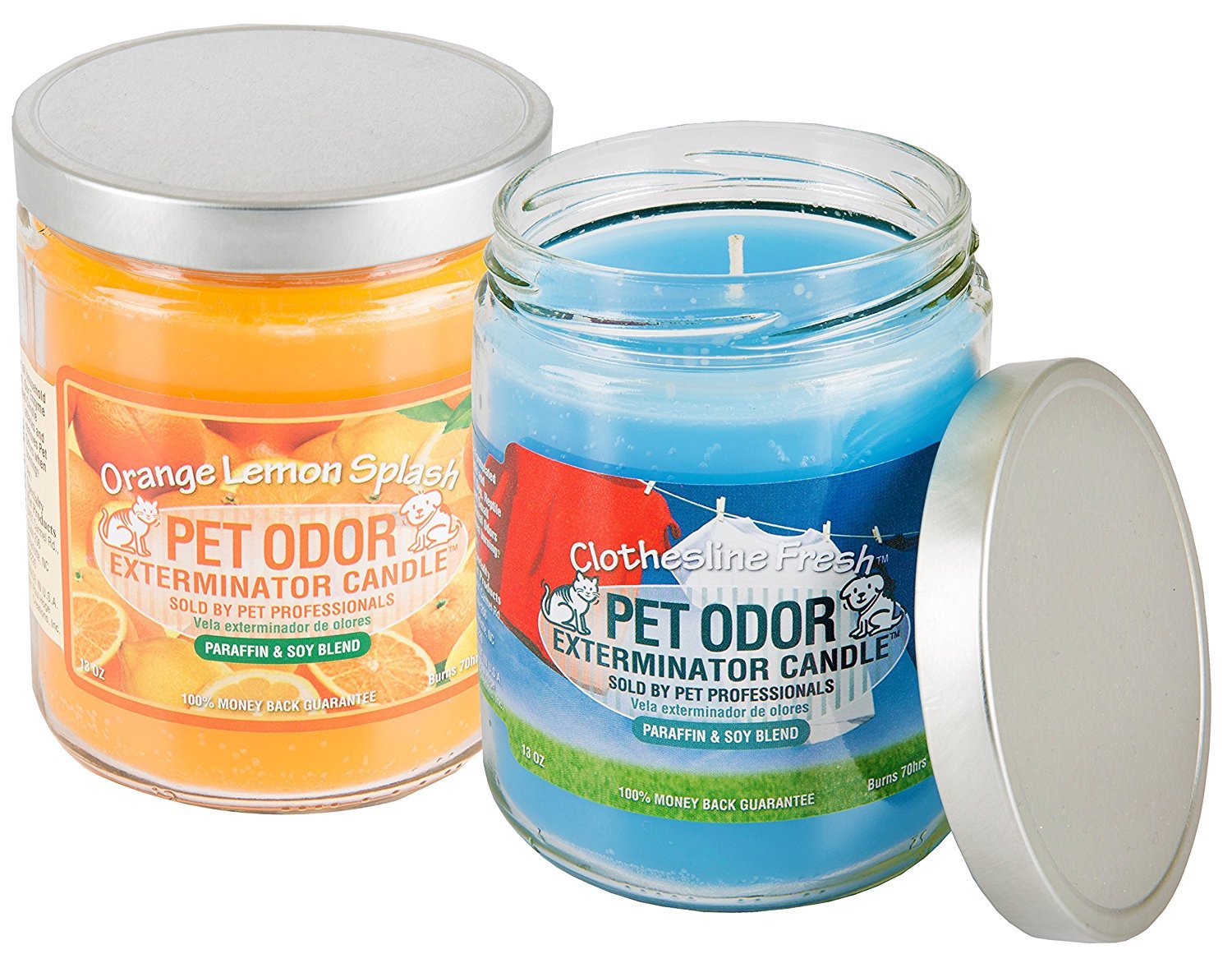 Pet Odor Specialty Pet Products Exterminator, 13 Ounce Orange Lemon Splash Jar Candle and 13 Ounce Clothesline Fresh Jar Candle