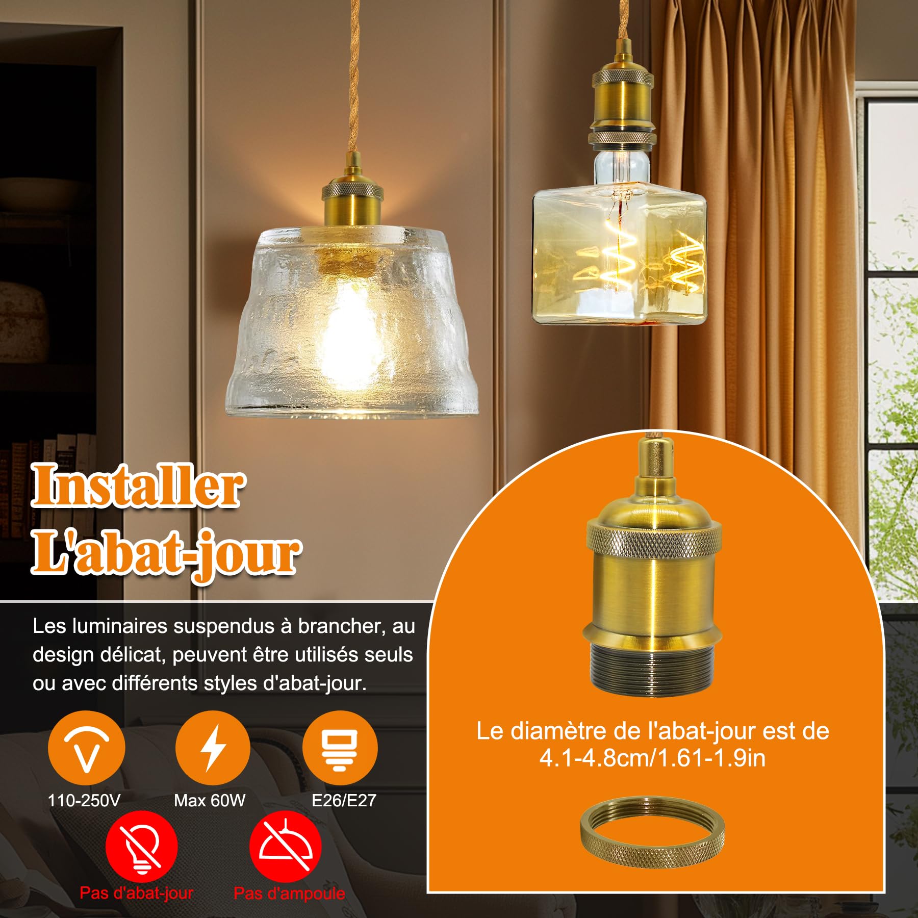 Kit Suspension Lampe En Corde De Chanvre - Longueur 6,8 M, Douille E27, Interrupteur - Style Vintage Pour Salon, Bar
