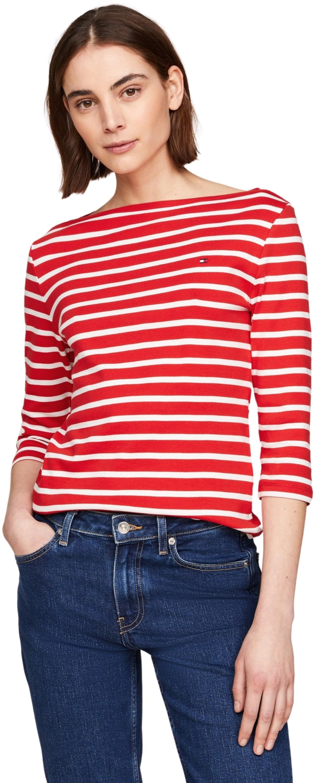 Tommy Hilfiger Damen Langarmshirt New Cody Slim U-Boot-Ausschnitt