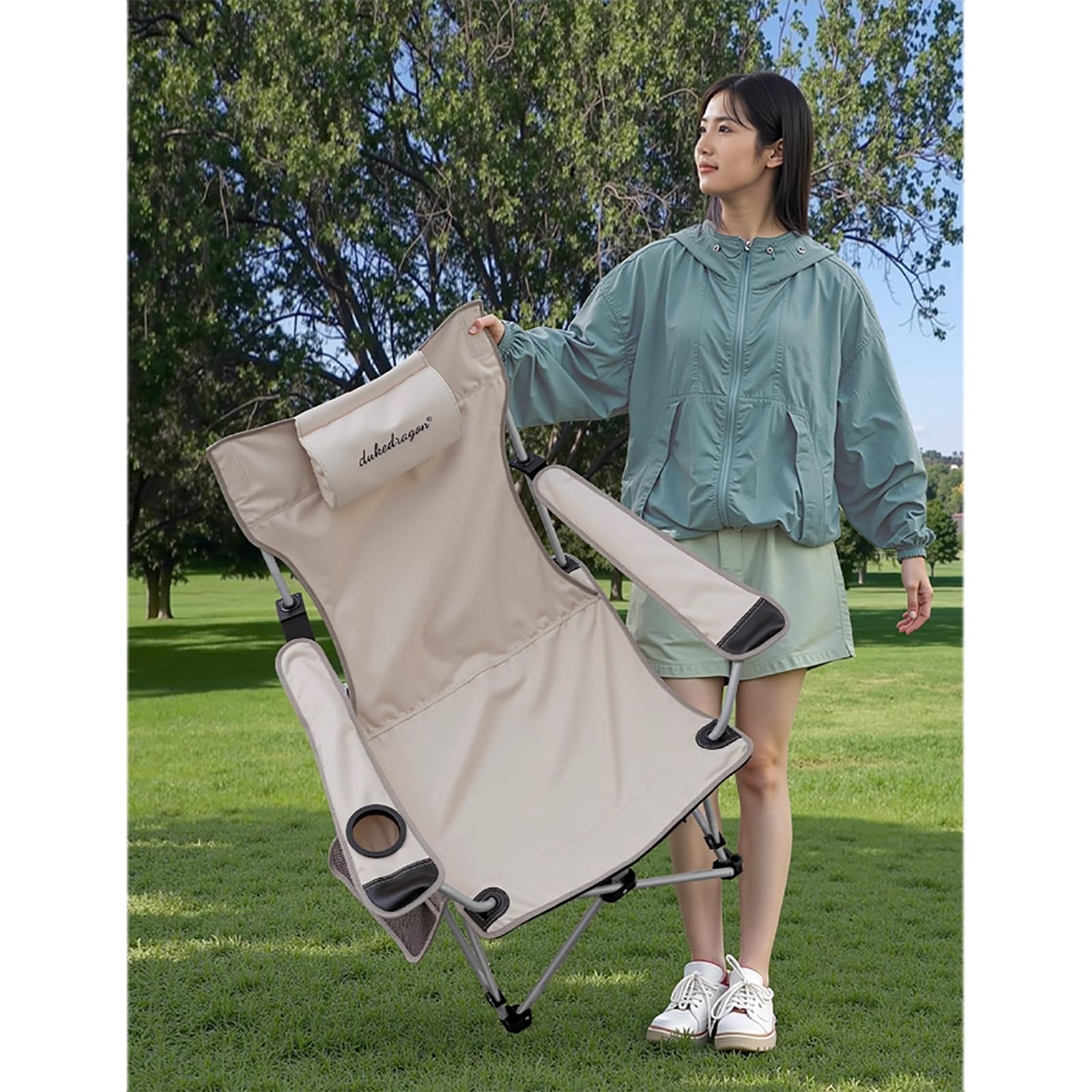 Klappbarer Campingstuhl mit Getränkehalter und Seitentasche – leichte, tragbare, robuste Campingstühle mit hoher Rückenlehne for Outdoor/Angeln/Picknick(Brown)