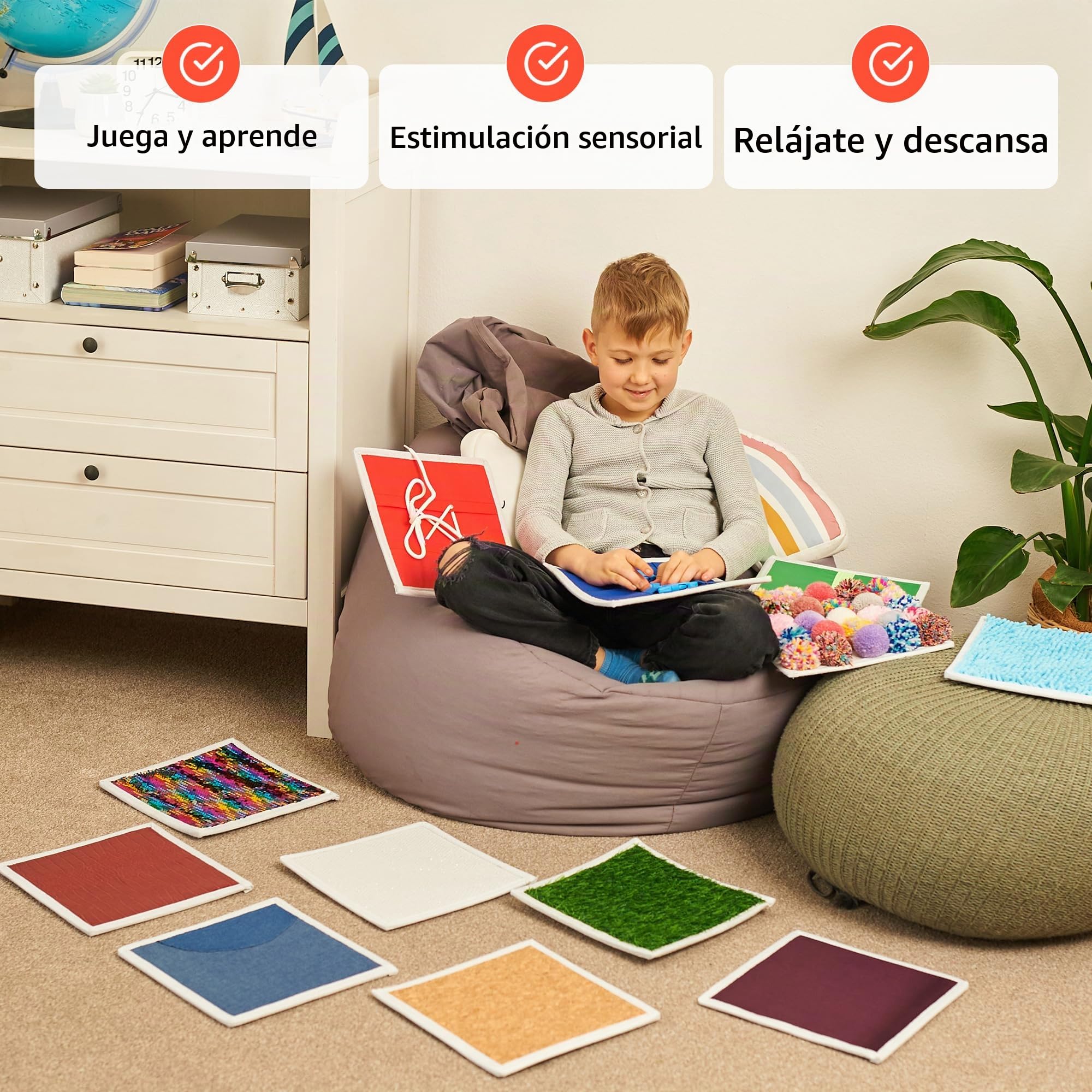 Alfombras sensoriales | Baldosas sensoriales | Para niños con necesidades especiales | Panel táctil | Juguetes para trastornos sensoriales | Cuadrados sensoriales | Rincón acogedor | 12 piezas