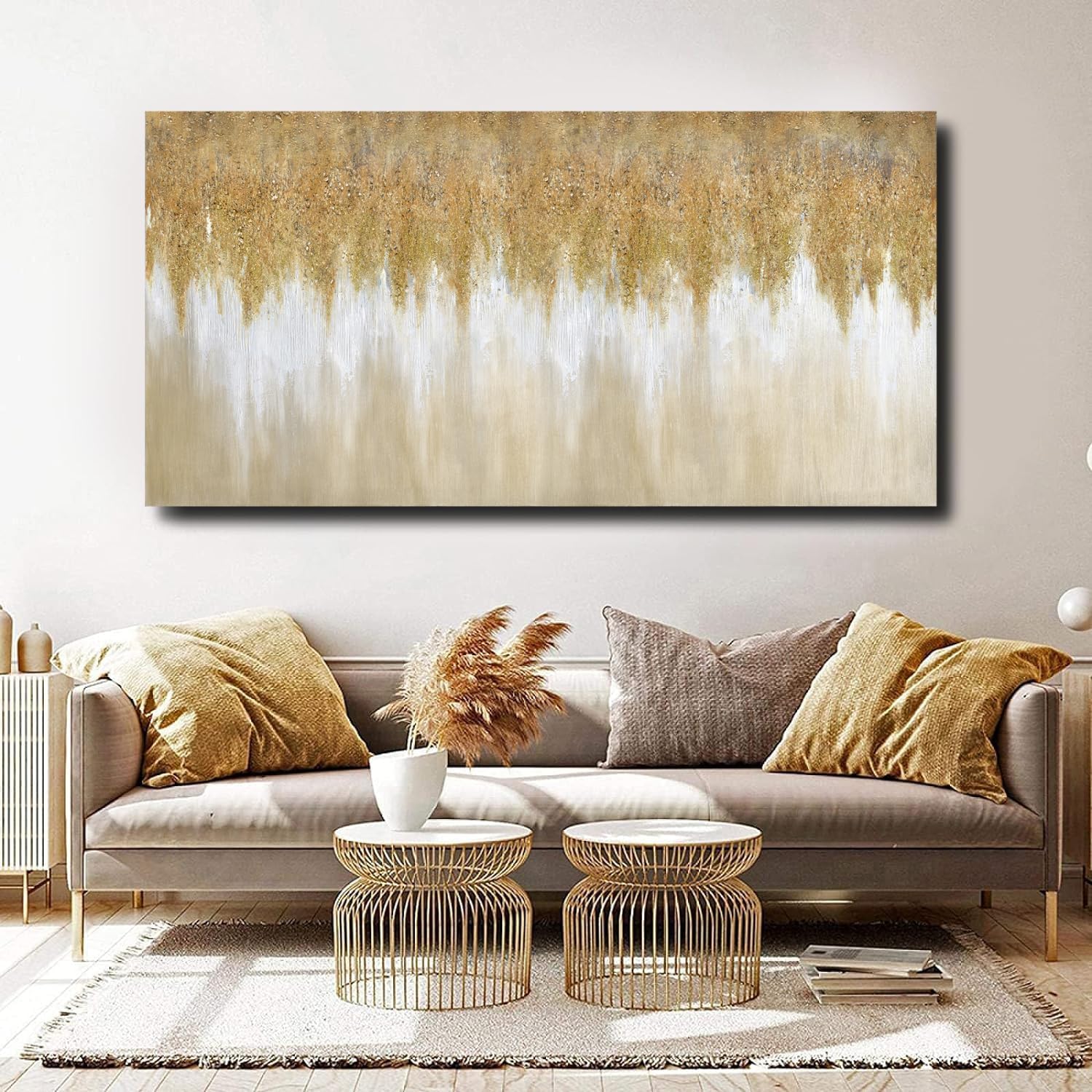 TRAIN2 ART Abstract Wall Art Gold Paintings Wall Decor 20" x 40" Minimalist Wall Art Large Artwork for Living Room Bedroom Kitchen Office
