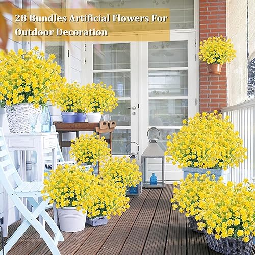 Miniatura 3 de TURNMEON 28 paquetes de flores artificiales para exteriores, plantas artificiales de plástico sintético resistentes a los rayos UV, flores de