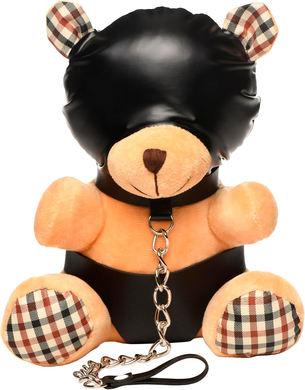 MASTER SERIES Hooded Bondage Bear for Men, Women & Couples. Soft, BDSM Themed Teddy Bear Stuffed Animal Medium. Cute and Sexy Gift. 1 Piece, Beige and Black.