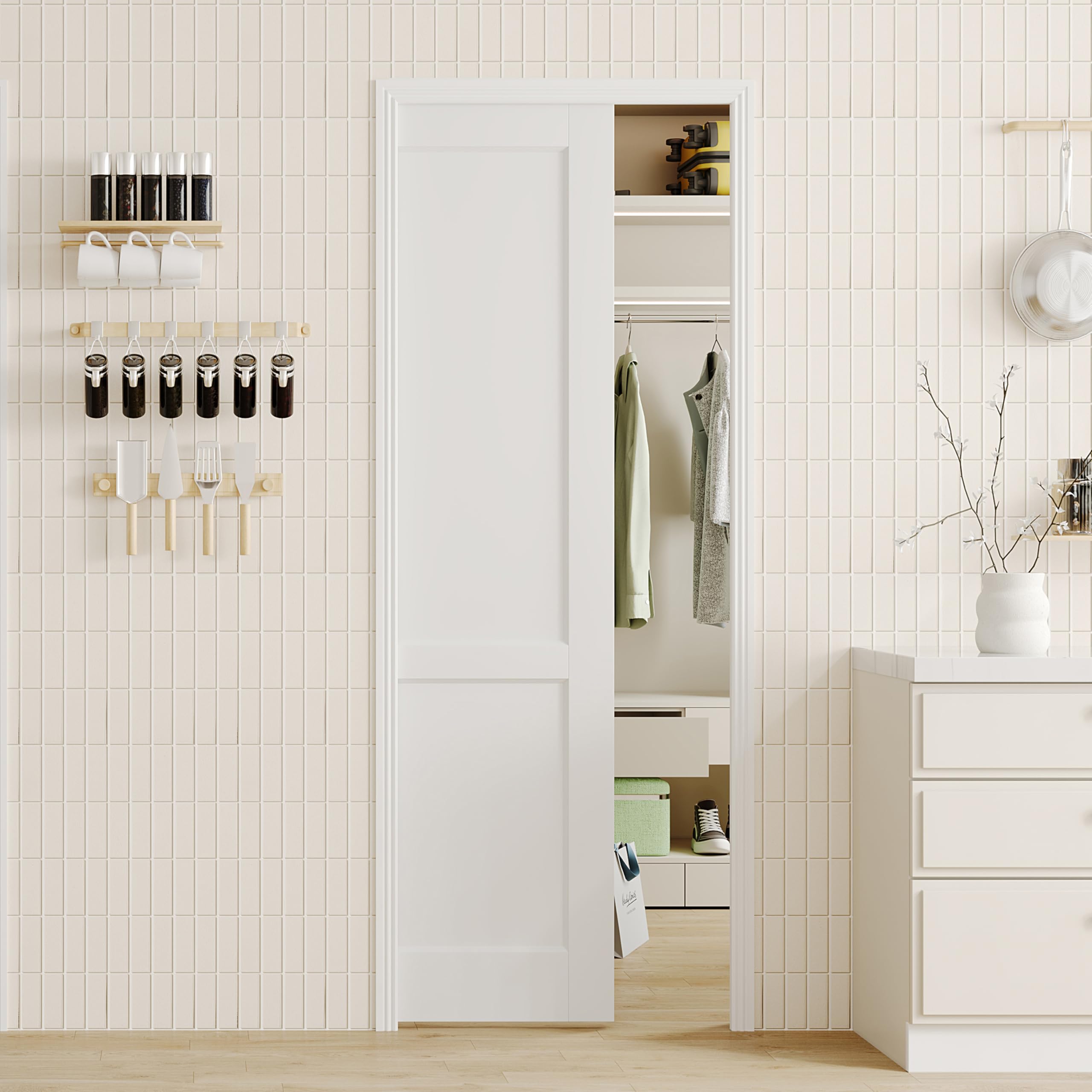 Sliding Pocket Door, 28" x 80", 2-Panel Core with Frame and Hardware Kit Set, Interior Doors for Pocket Door, White Primed - No Panel Assembly Required