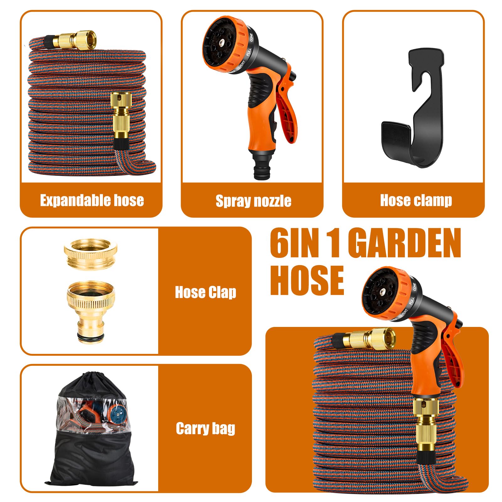HmiL-U Verbesserter 3750D-Gartenschlauch mit 8-Funktions-Spritzpistole, robuster, flexibler Dehnschlauch mit massiven Messingbeschlägen, Knickschutz und leichtes Design für mühelose Gartenarbeit
