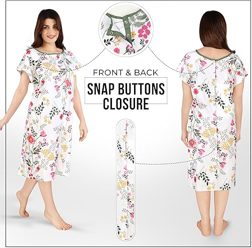 Miniatura 46 de Utopia Care Vestido de hospital, 100% algodón para paciente Azulejo rosa,Chicle azul,Gris Floral,Floral rosa,Azul Polkadots,Gris Polkadots,Polkadots