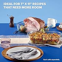 Vista 4 de Pyrex Plato para hornear de vidrio profundo con tapa de plástico, fuente para cazuela profunda, recipiente de alimentos de vidrio, apto para horno