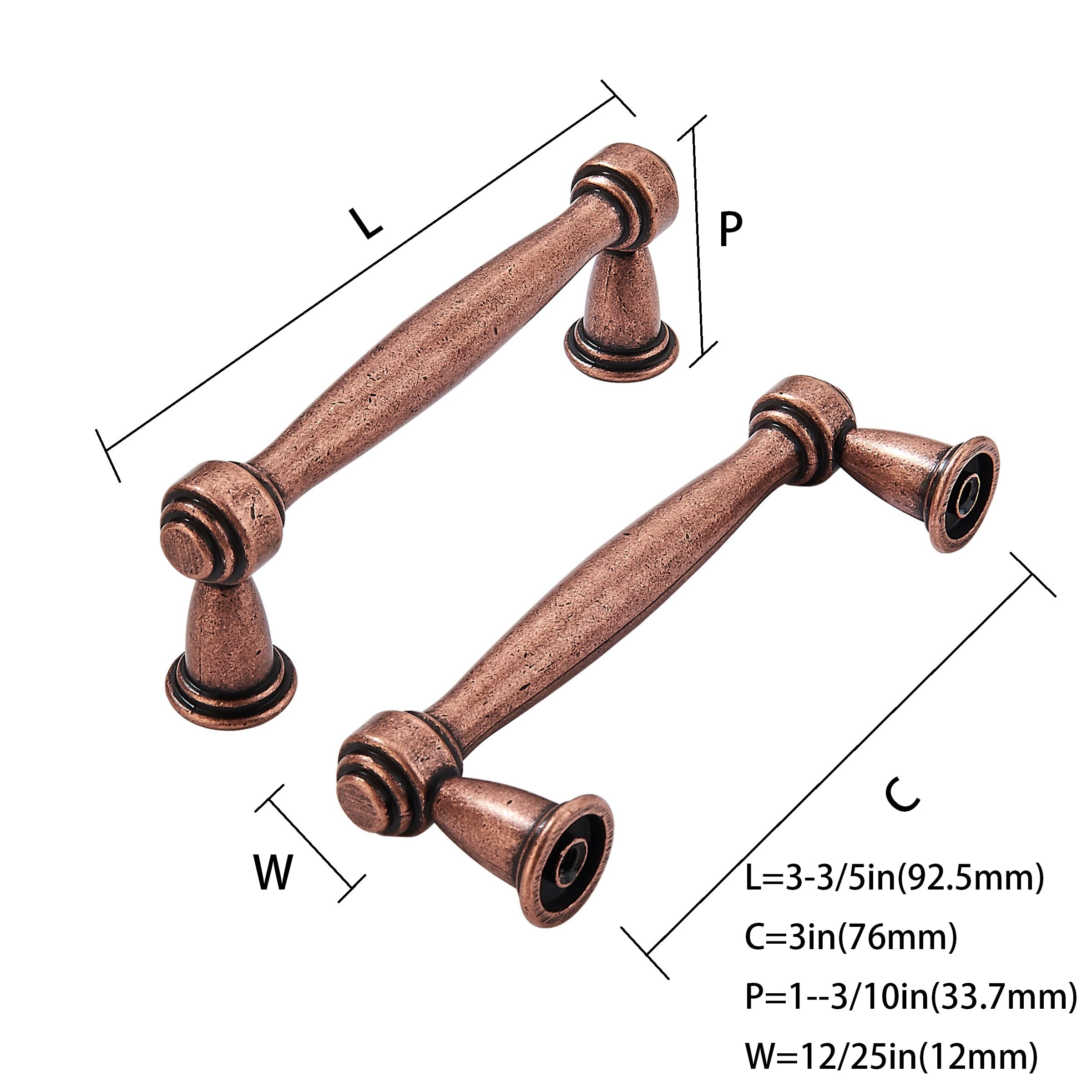 KHTUMEWARE-80212 Antique Copper Cabinet Pulls CTC 3 in (76 mm) 10-Pack in Antique Copper — KHTUMEWARE