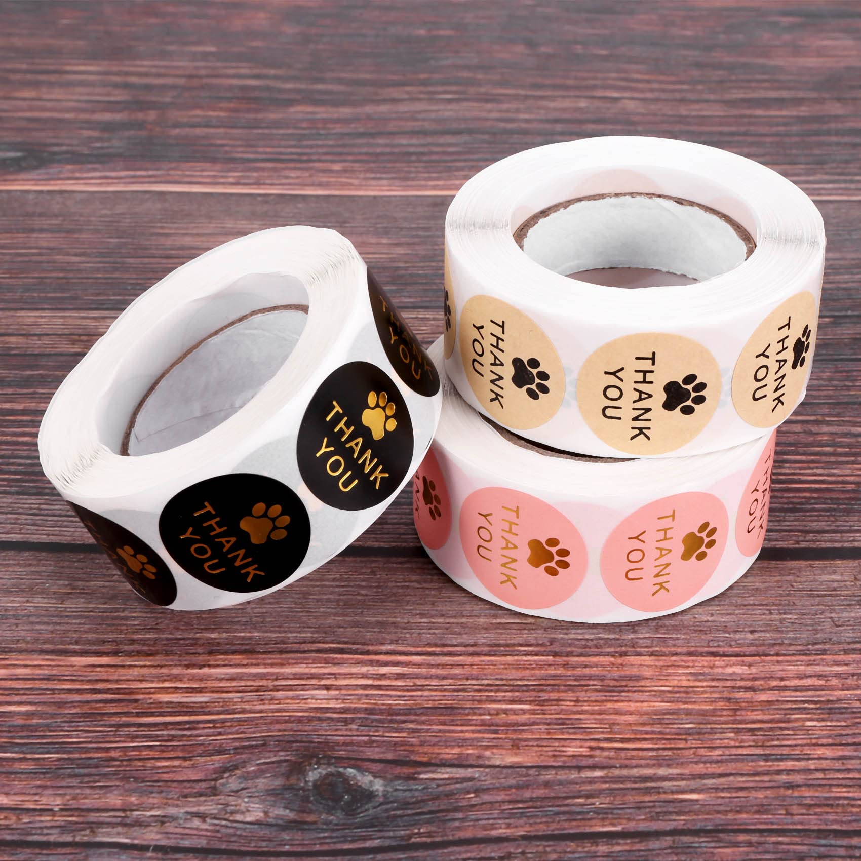 KJKVIVH 1500 Pcs Round Kraft Paws Print Thank You Labels Stickers, Dog Claw Print Labels, Present for Sealing and Decoration - Image 2