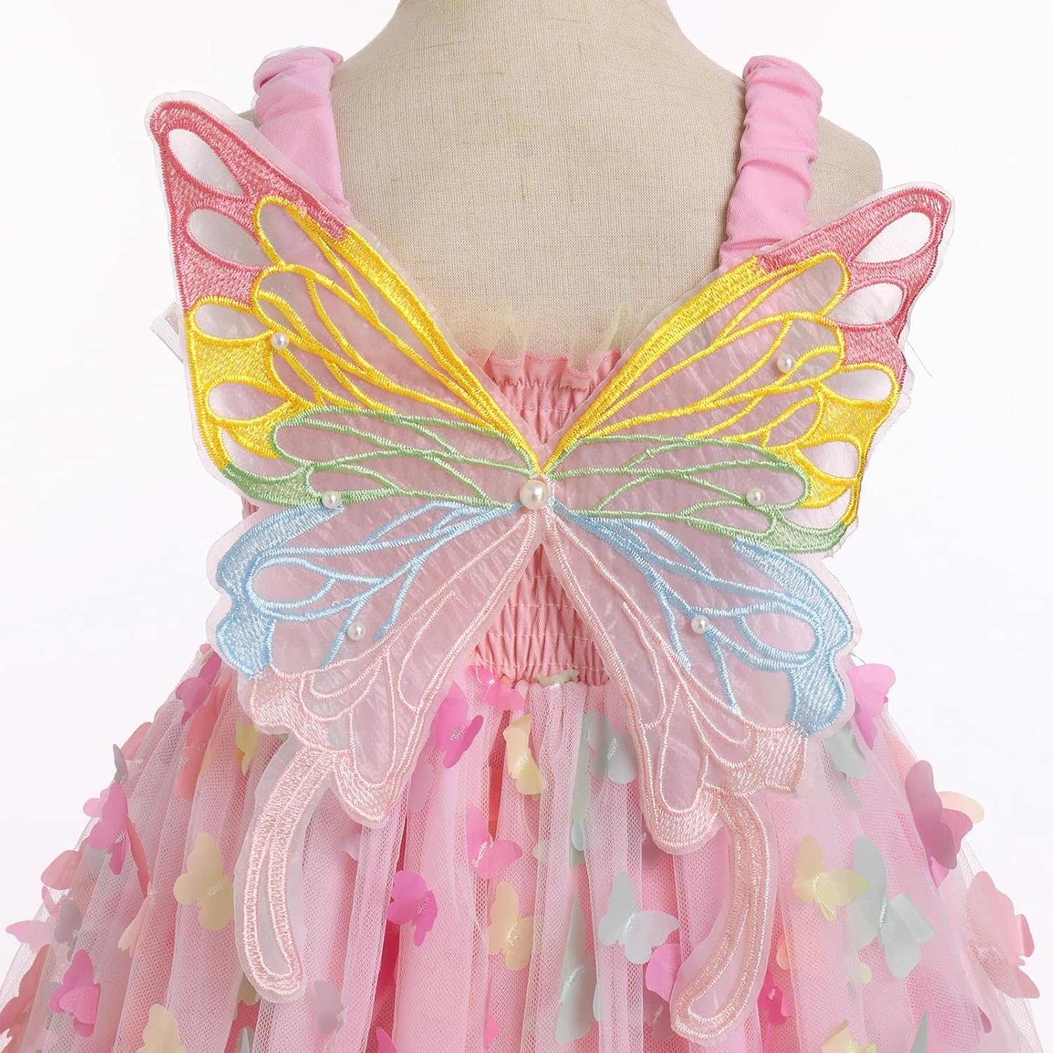 IBTOM CASTLE Toddler Girls Butterfly Dress with Wing Spaghetti Straps Smocked Gradient Tulle Tutu Princess Birthday Sundress - Image 2