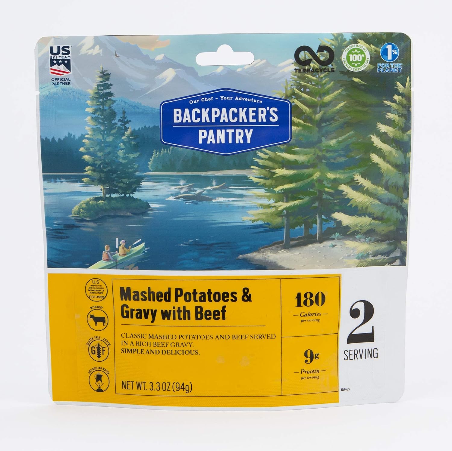 Backpacker's Pantry Mashed Potatoes with Gravy & Beef, 2 Servings Per Pouch, Freeze Dried Food, 9 Grams of Protein, Gluten Free
