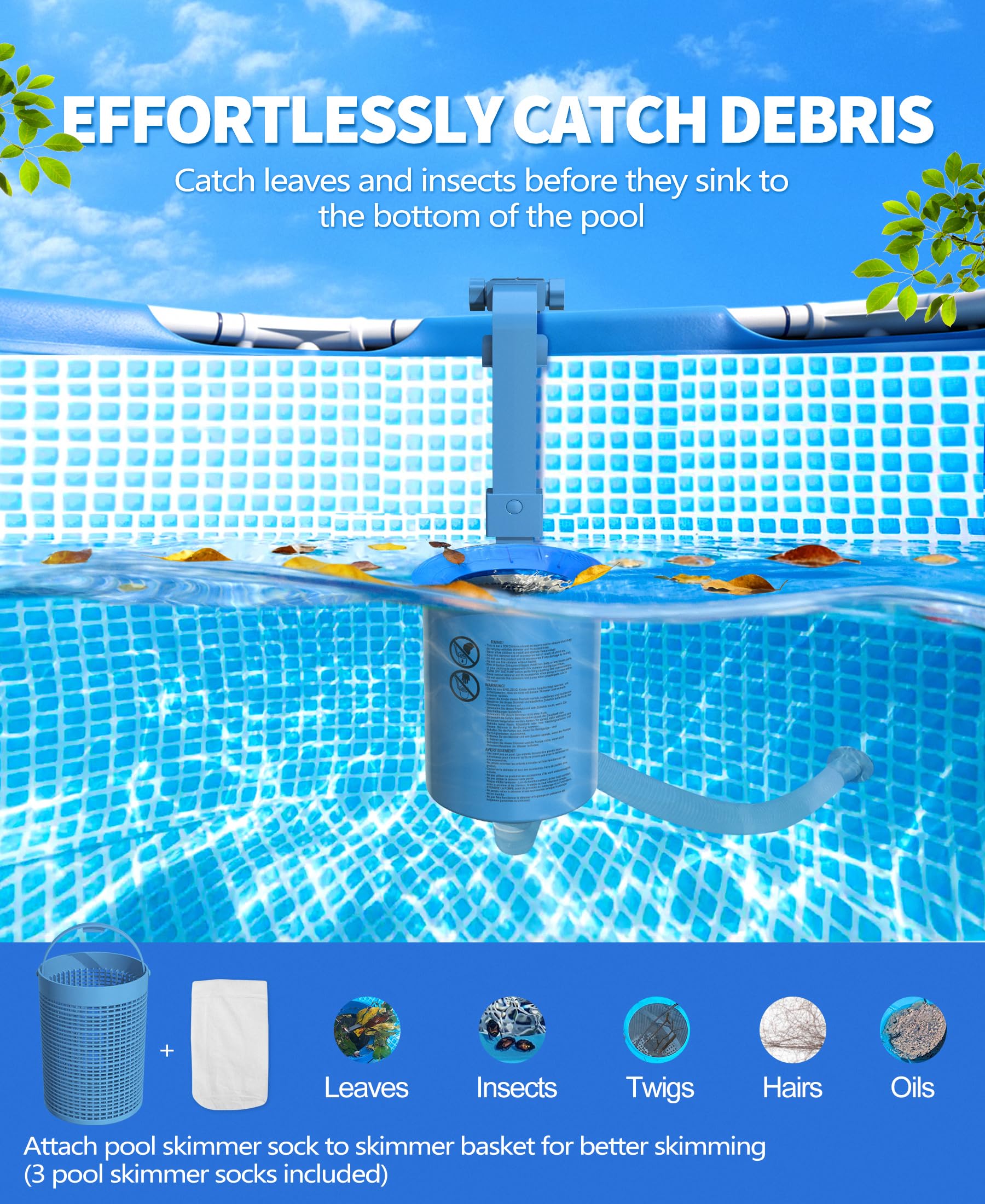 LanOcean Skimmer Piscine Hors Sol, Kit de Skimmer de Surface Suspendable et Réglable en Hauteur avec Panier de Filtre Amovible