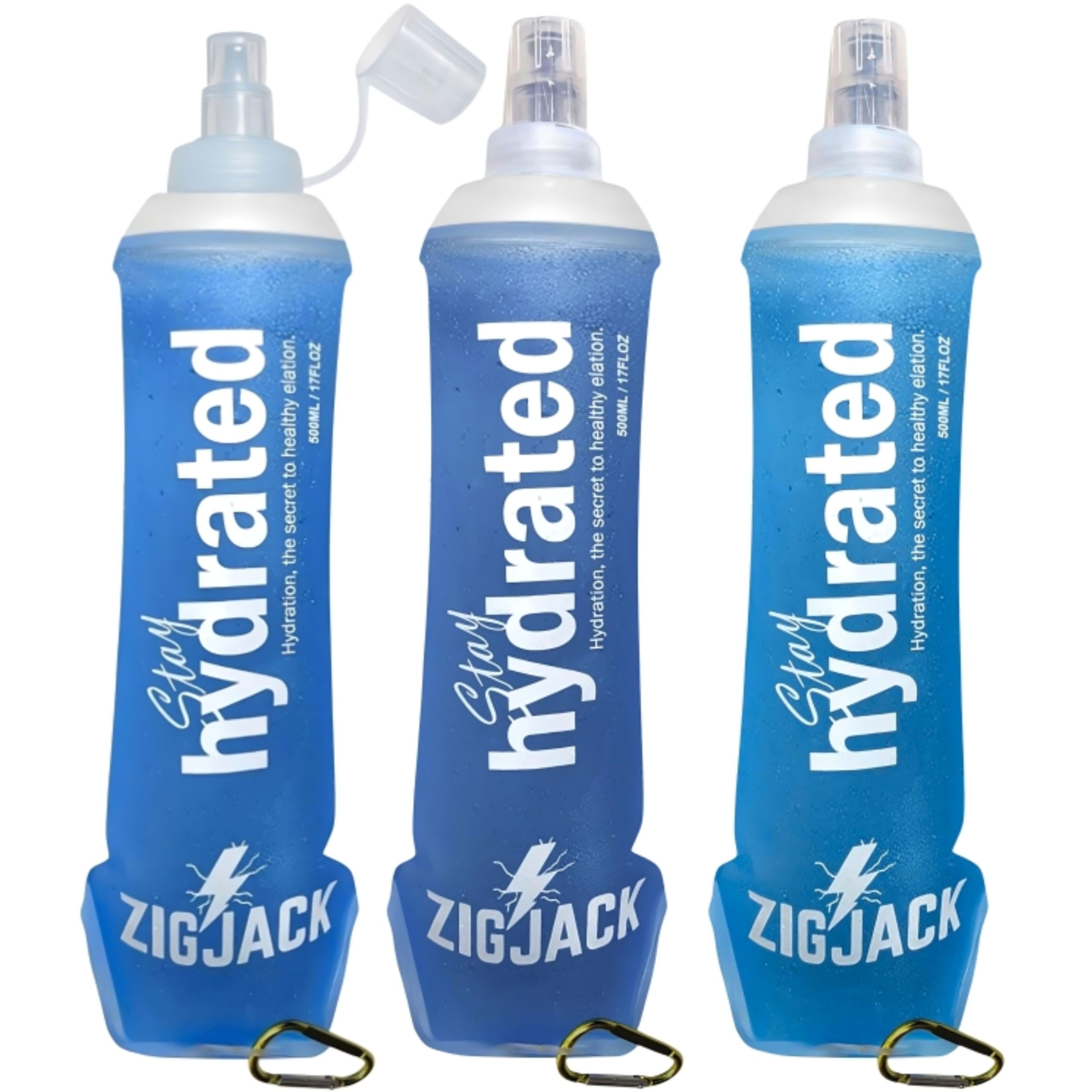 Foldable Water Bottle – 3 Pack 500ml, Soft Hydration Flask for Running, Cycling, Hiking, Camping, Marathon & Sports, Leakproof, Lightweight, Collapsible, Portable, Reusable BPA-Free Drinking Bottles