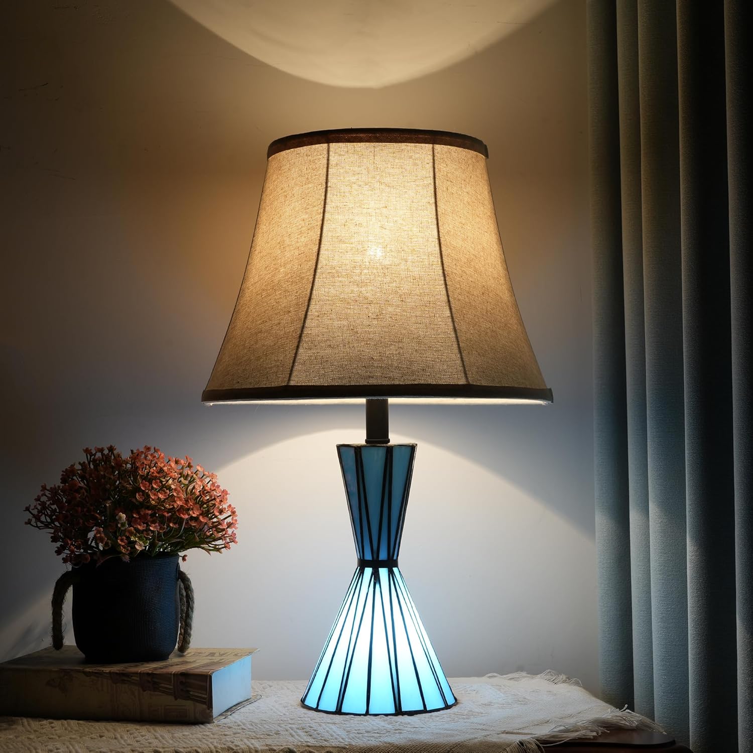 Set of 2 Table Lamps for Bedroom with Stained Glass Night Lights 21'' Bedside Table Lamps with 3-Way Dimmable Desk Lamps for Living Room Home Office - 2 LED Bulbs Included