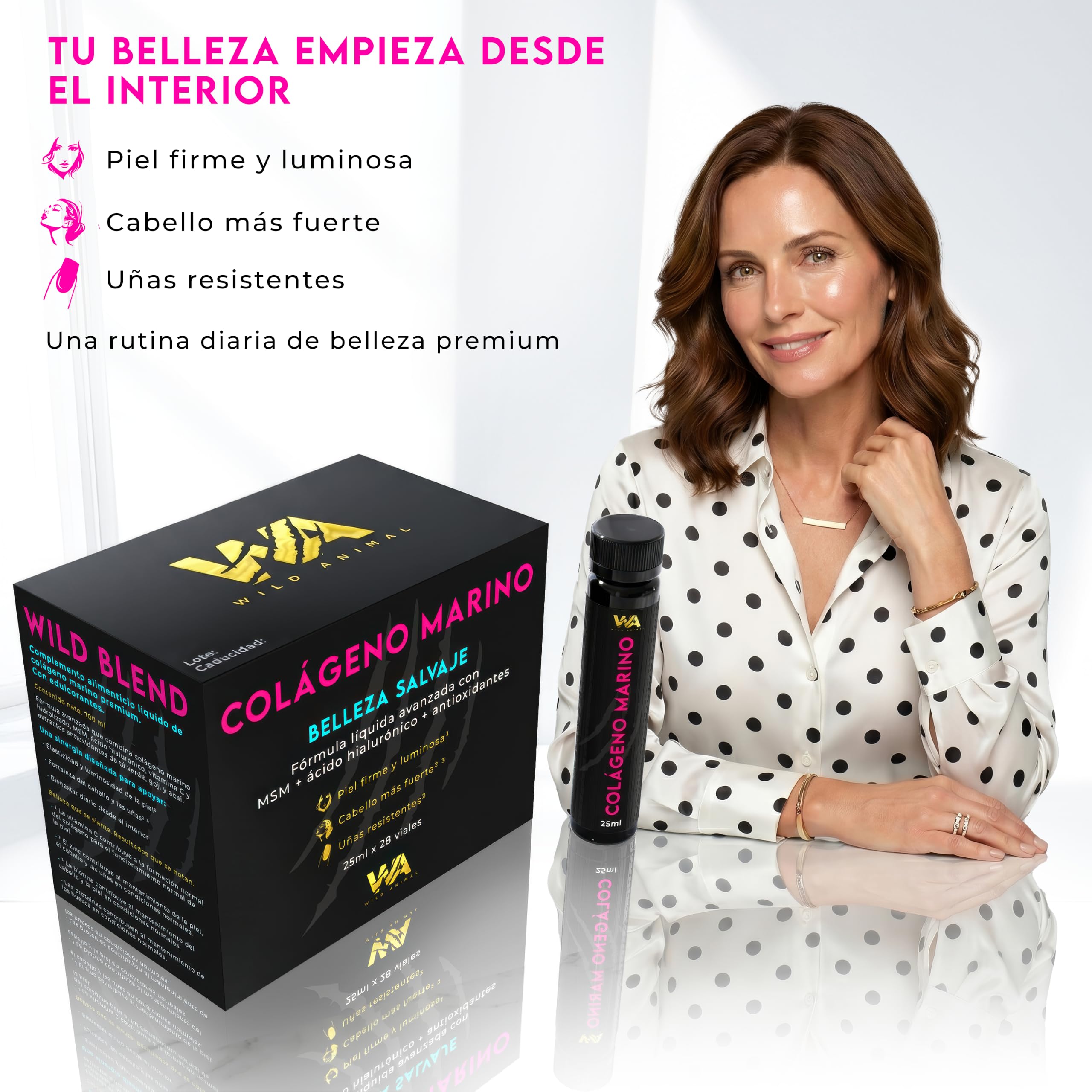 Colágeno Marino Bebible 5000 mg - Alta Dosis | 28 Viales x 25 ml | Con Ácido Hialurónico, MSM, Biotina y Vitamina C | Piel, Cabello y Uñas | Fabricado en España