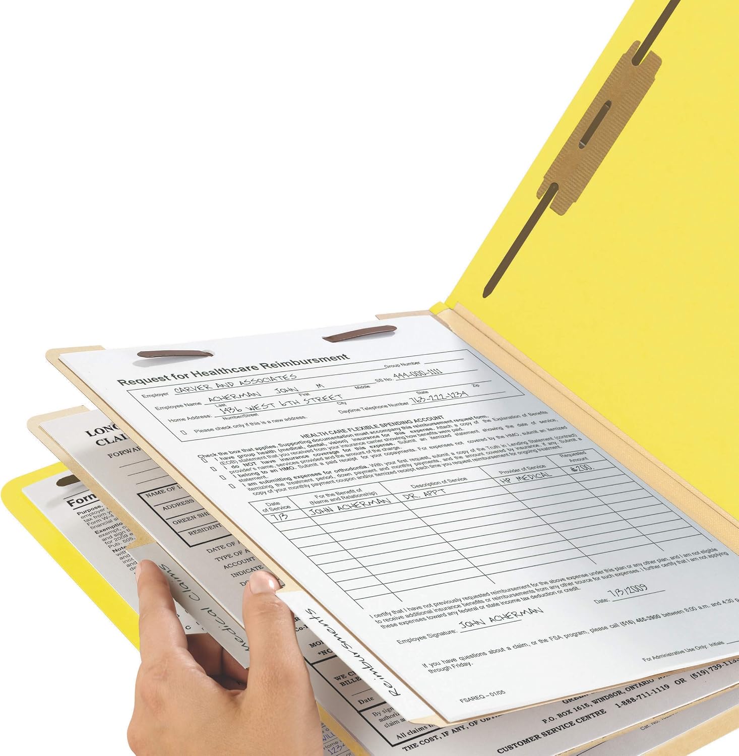 Smead Classification File Folder, 2" Expansion, 2/5-Cut Tab, Letter Size, 10 per Box (2 Dividers, Yellow)