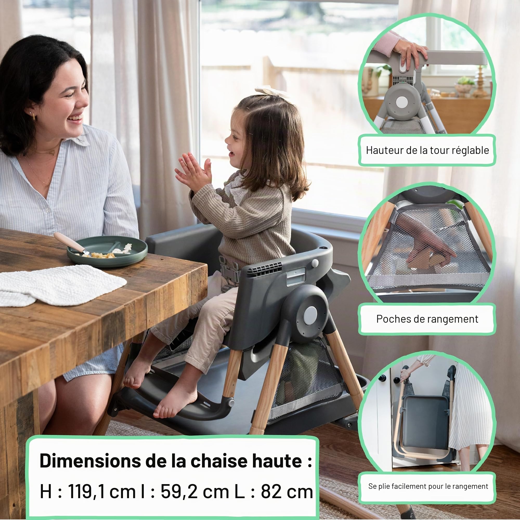 Ingenuity, Chaise Haute Pliable Proper Positioner Create Up! - Centre d'Activités Convertible et Tour d'Apprentissage, 9 Modes d'Utilisation, Poches de Rangement, Wesley, 0 Mois à 5 Ans