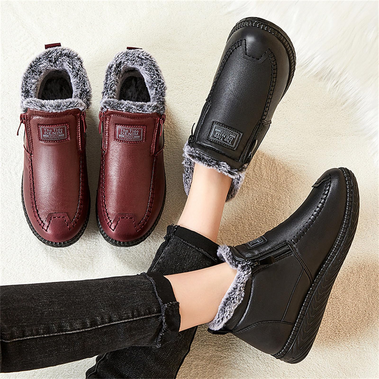 Bottes de neige chaudes et épaisses en polaire pour femme - Imperméables et antidérapantes - En cuir de coton - Large largeur - Pour femme