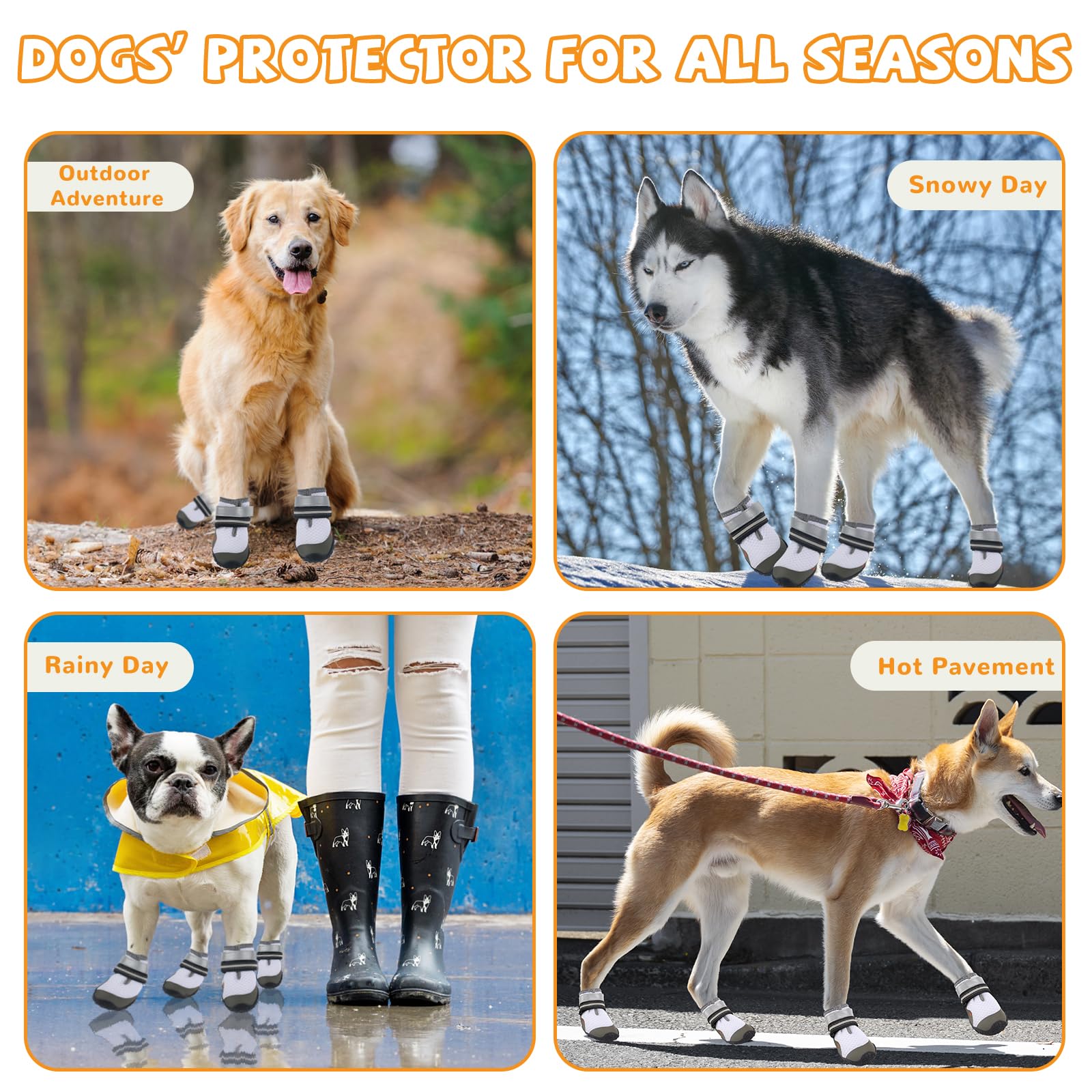 Chaussures pour chiens de grande et moyenne taille - Bottes pour chien et protections de pattes pour éviter le léchage - Antidérapantes avec réfléchissant pour trottoir chaud, randonnée en plein air