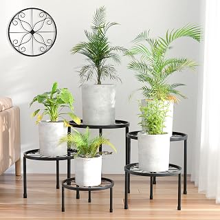 Linpla 5-Pack Heavy Duty Metal Plant Stands - Anti-Rust Cast Iron Flower Pot Holders, 5 Sizes Up to 130lbs Indoor Outdoor Black