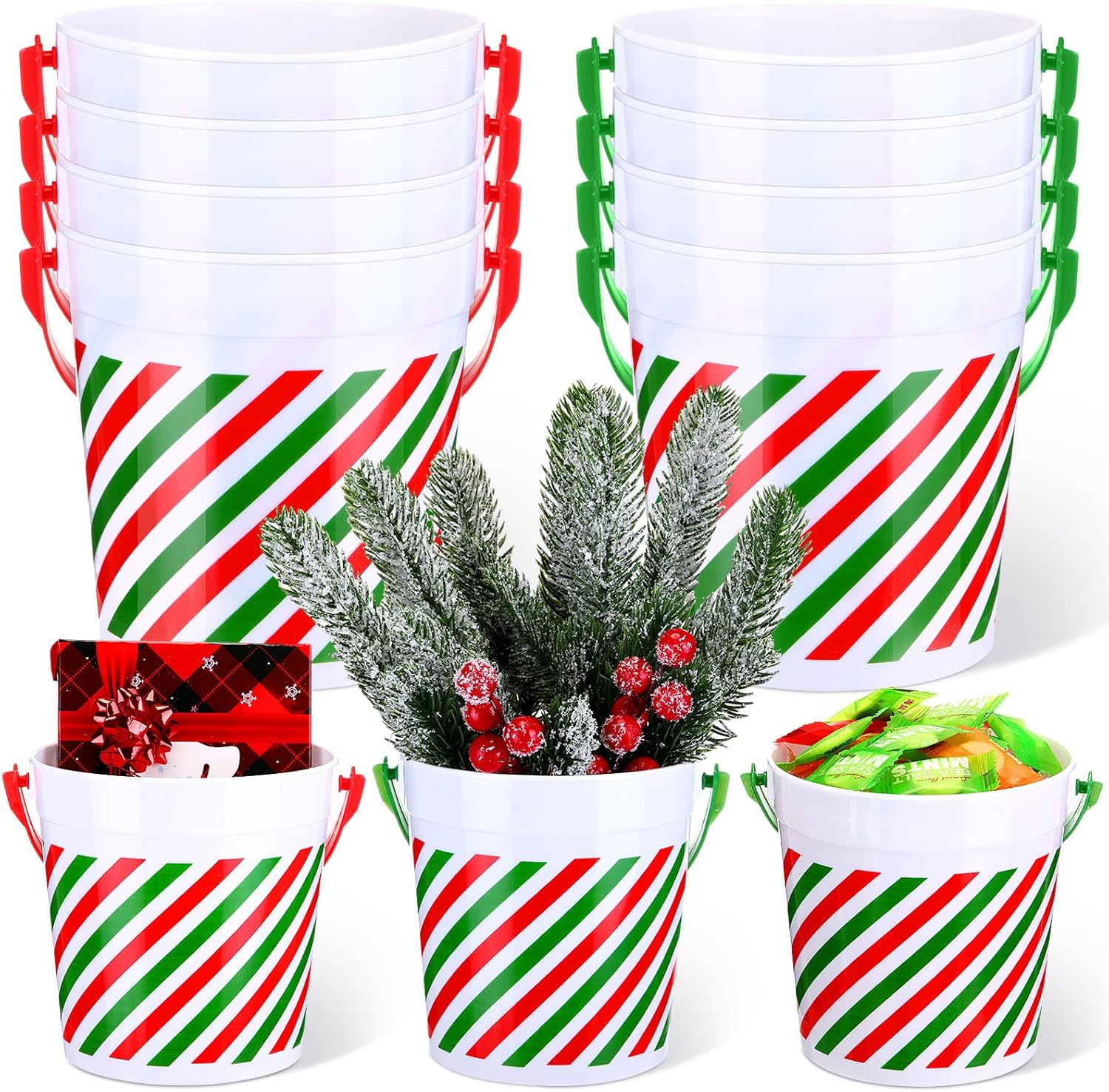 Sliner 8 Pcs Christmas Small Plastic Bucket with Handles 34