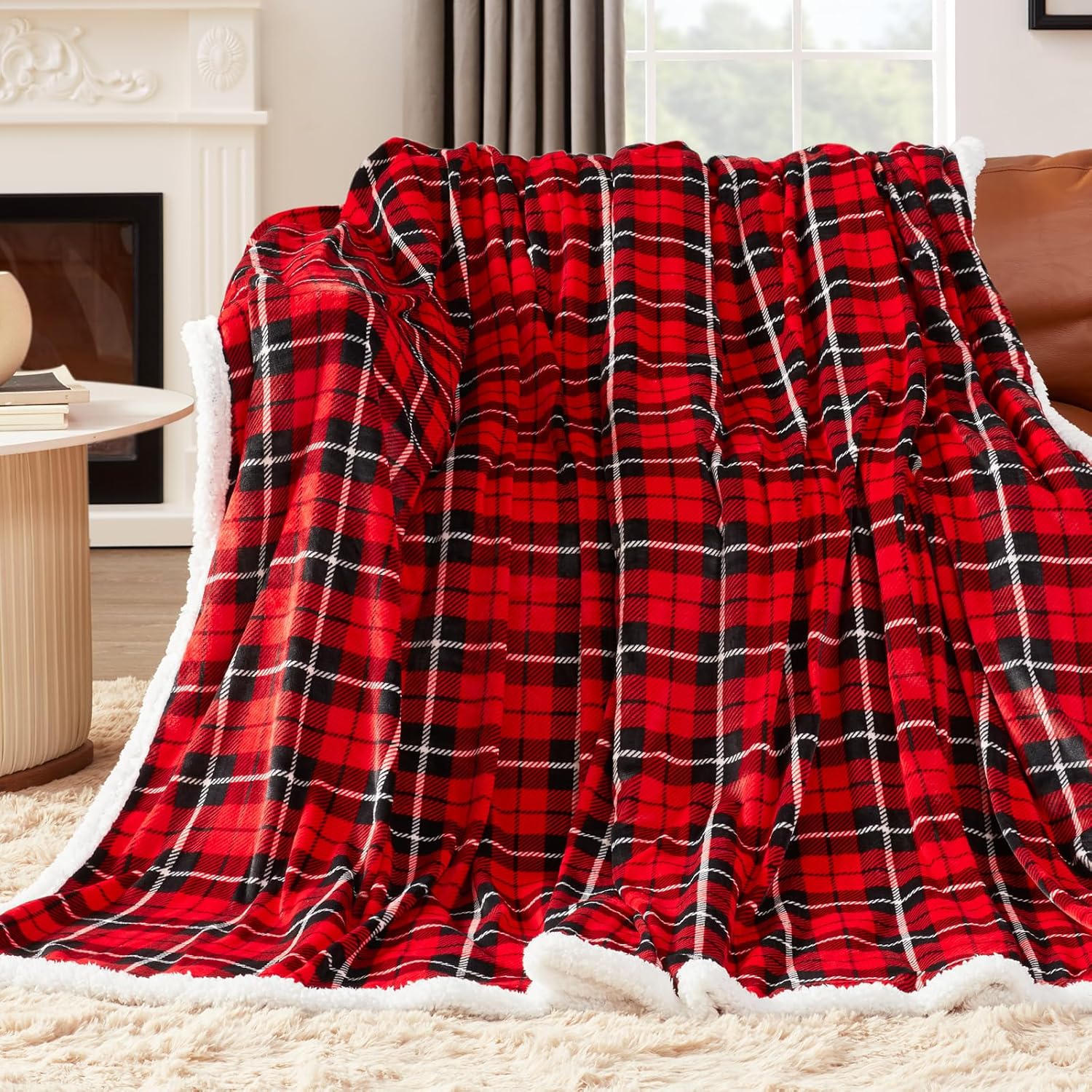 OCTROT Sherpa Fleece Blanket,Checkered Red Throw Blanket for Women Mom Girls Grandma Dad, Soft Winter Warm Plaid Thick Blankets for Cozy Home Decor,Couch,Bed,Camping,50x60 Inches