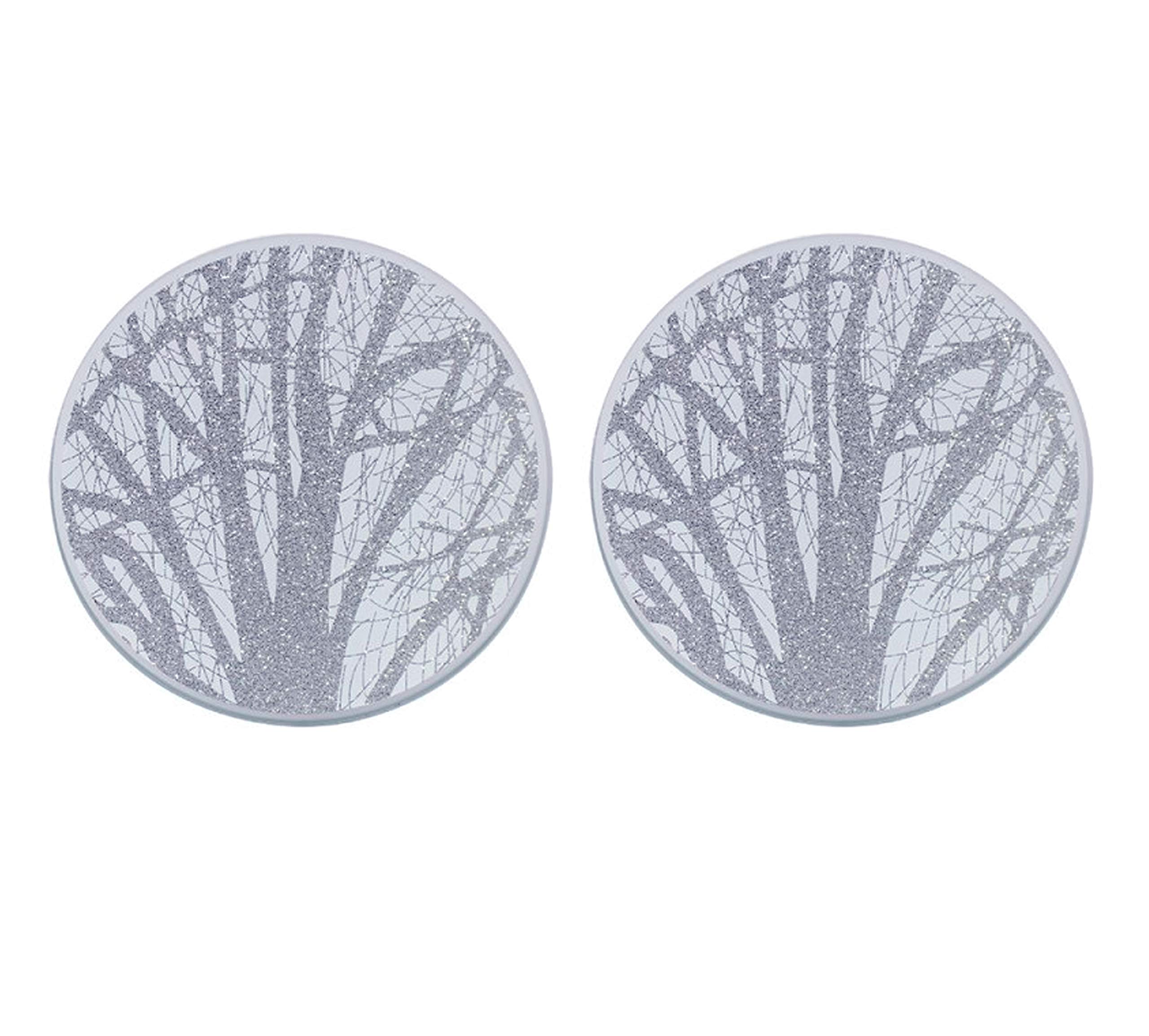 Glass Candle Plates Set of 2 Mirrored 10/20cm Decorative Tealight Display Round Coaster (Silver Woodland Candle Plate)
