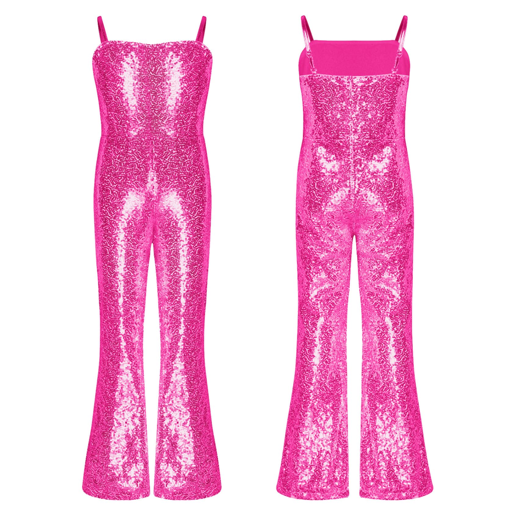 Rswnyirn Kids Girls Sleeveless Shiny Sequin Jumpsuit Movie Star Dance Leotard Fancy Dress Up Singer Bodysuit Fuscia 5-6 Years