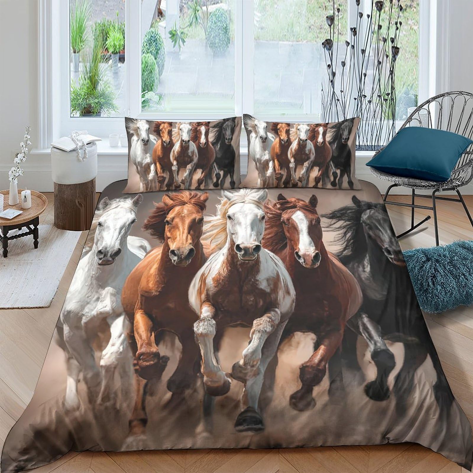 Ctjqhvkz Style-1 3D Printed Running Horse Fitted Sheet Microfiber Soft Breathable Wild Horse Bed Cover For Bedroom Guest Room Decor Single（135X200cm）