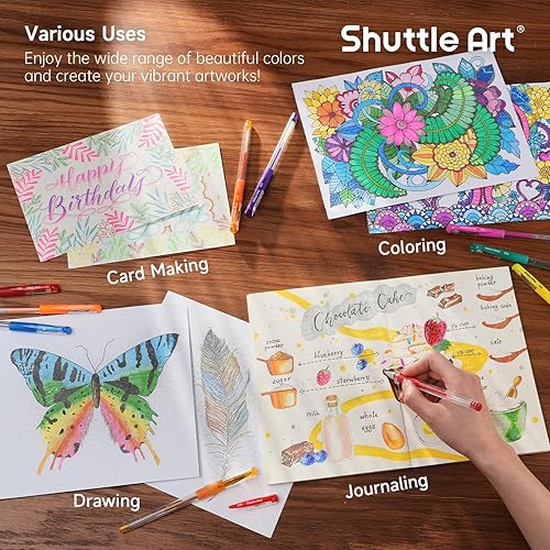 Miniatura 5 de Shuttle Art Bolígrafos de gel, paquete de 120 bolígrafos de gel empaquetados en caja de metal, 60 colores únicos con 60 recambios para adultos,