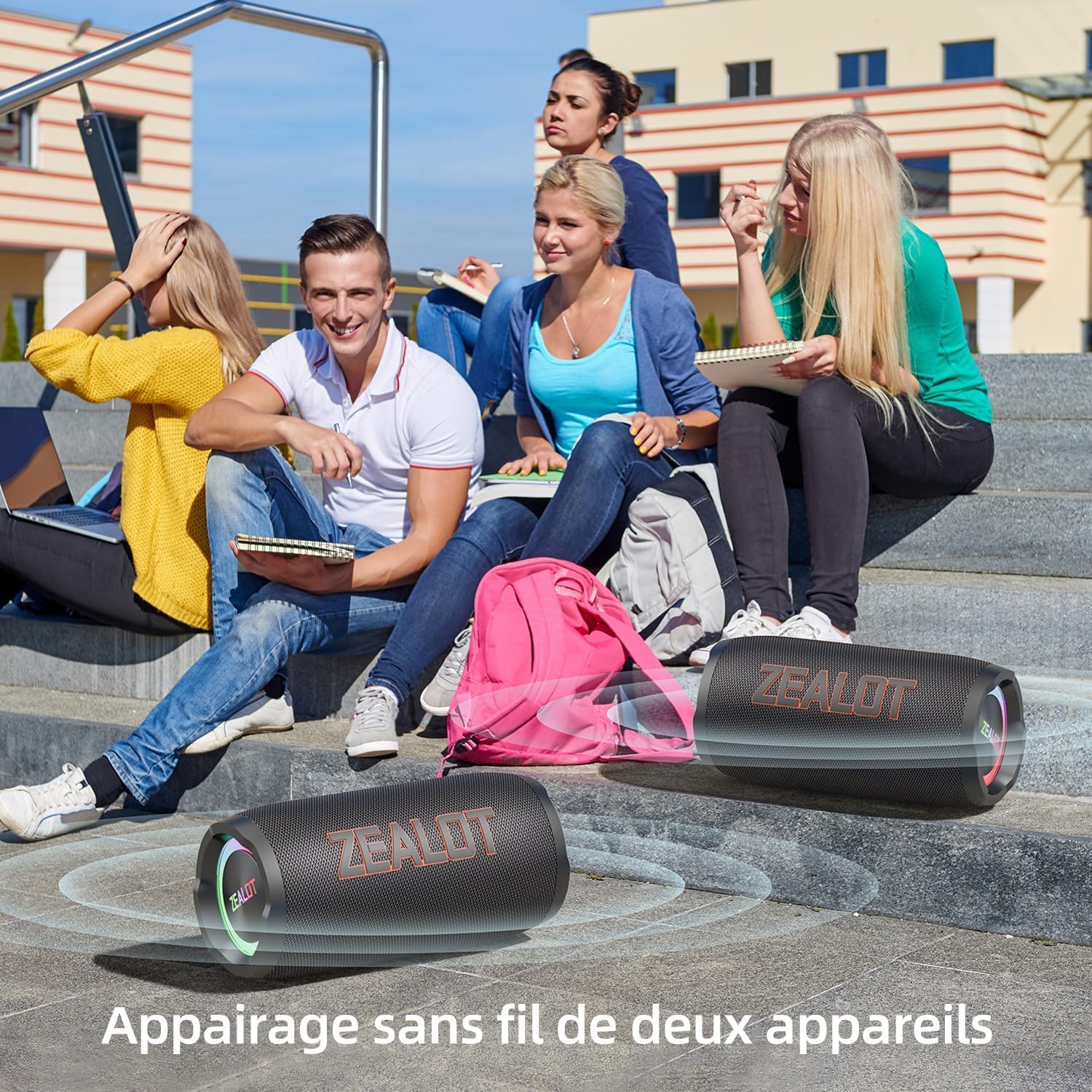 ZEALOT Enceinte Bluetooth Portable avec lumière LED, Enceinte d'extérieur sans Fil, Son Puissant de 50W, Autonomie 30 hrs, Port AUX, USB, Carte TF, Étanchéité IPX6 pour Fêtes Voyage Extérieur