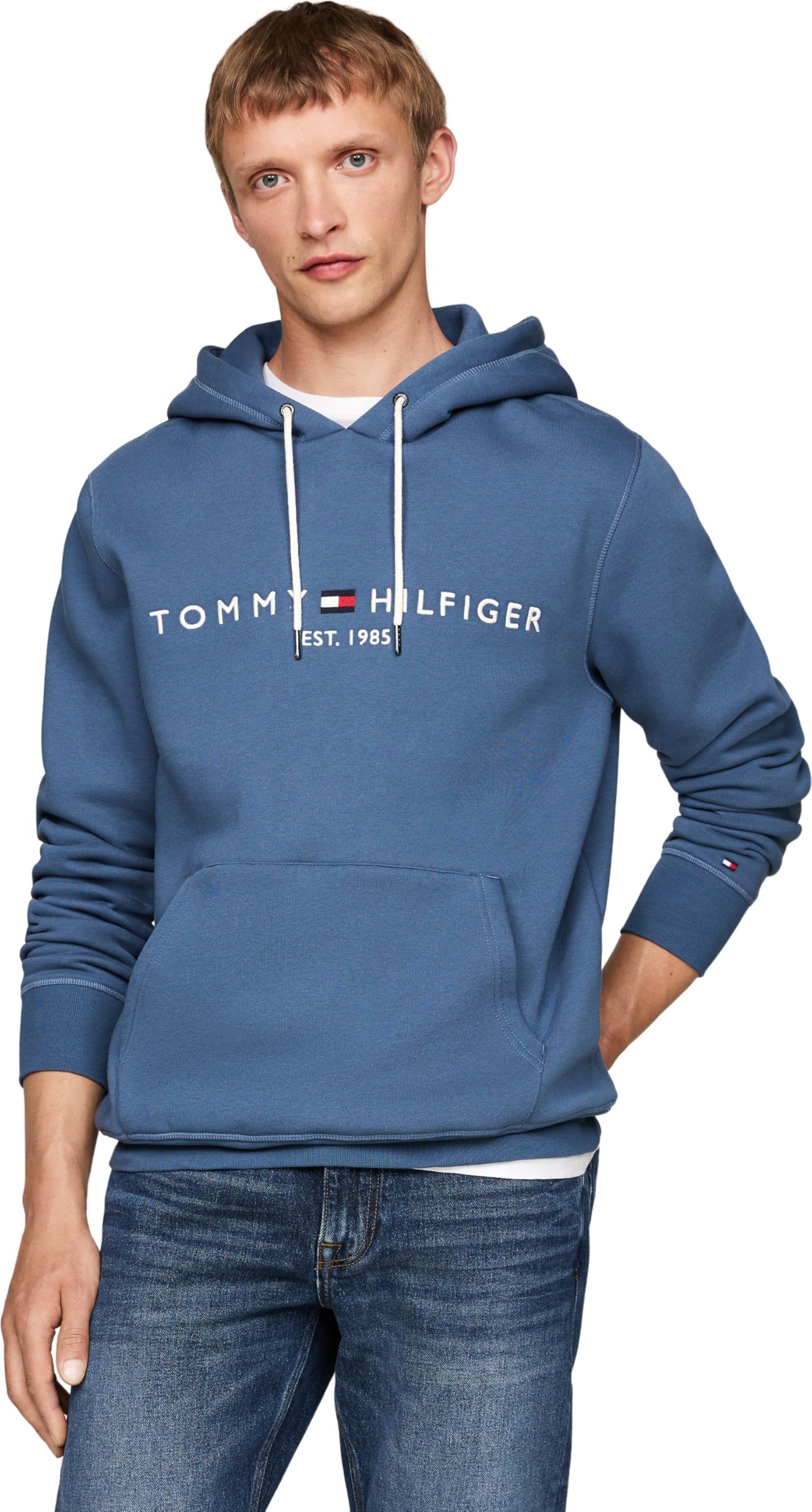 Tommy Hilfiger Men's Tommy Logo Hoodie, Blue (Aegean Sea), XL