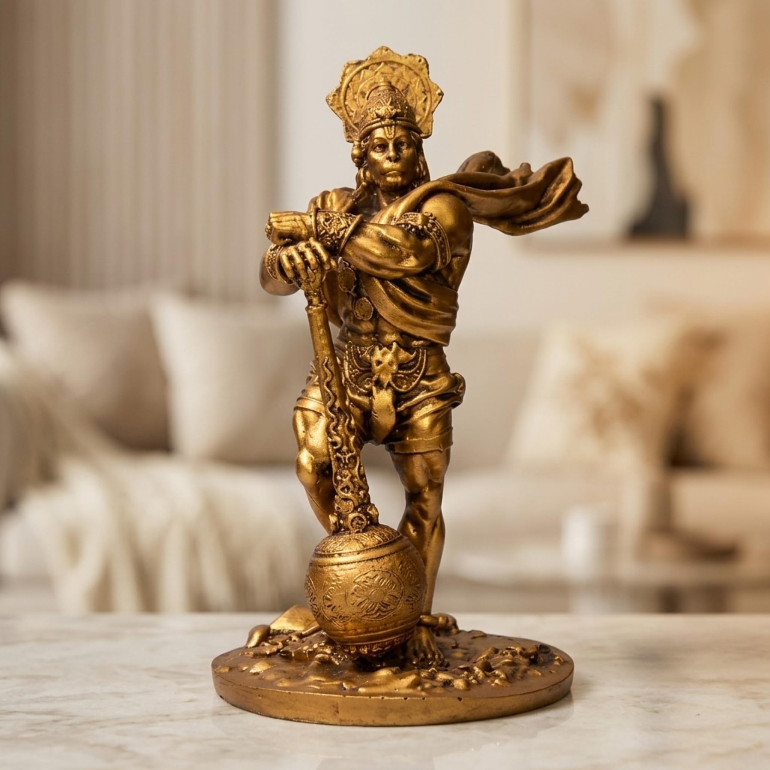 8 Inch Big Size Bahubali Hanuman Idol - 0.7 Feet | Resin Lord Hanuman Statue for Car Dashboard, Home Temple, Office, and Gifting | Bajrangbali Murti - Golden Color | 20 CM-image-34