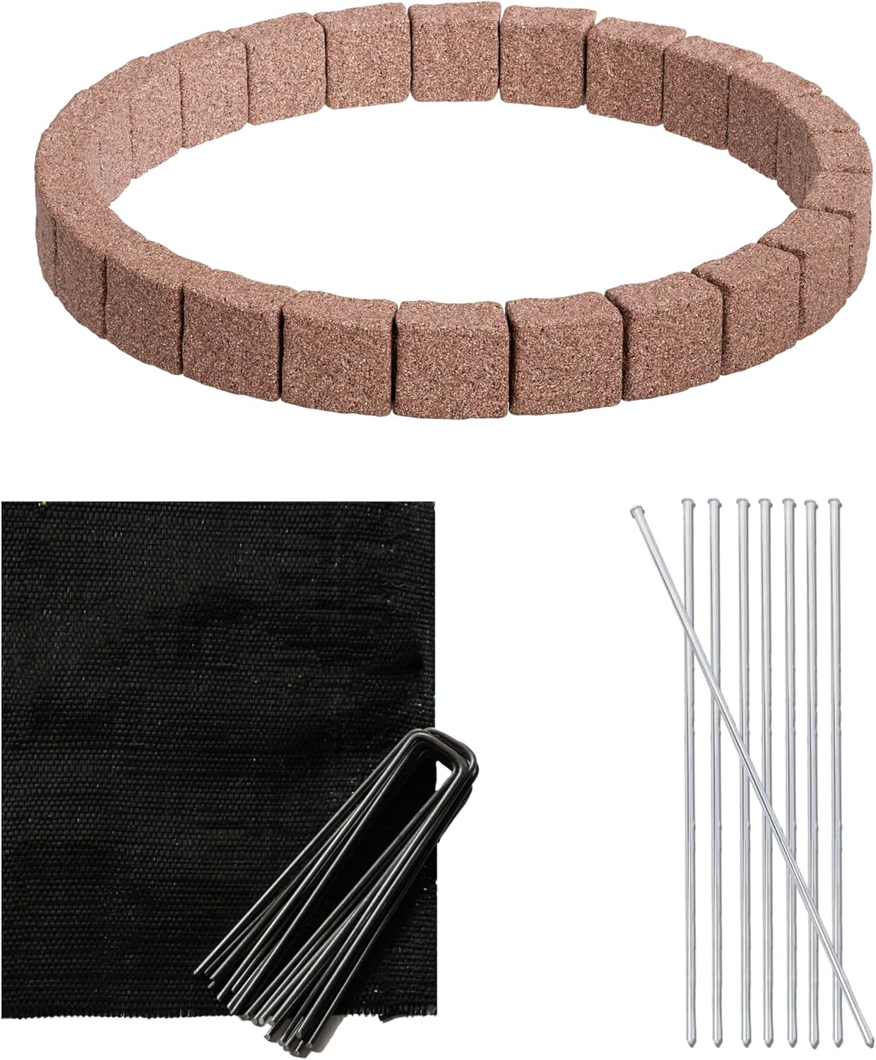 Beuta Landscape Edging | Garden Edging Border | Faux Stone Blocks for Tree Rings | 5FT Dia |4 Sections| Each Section 6 Bricks 48" L x 3.5" W x 6.5" H with Weed Guard,10 Staples & 8 Pins - Cobblestone