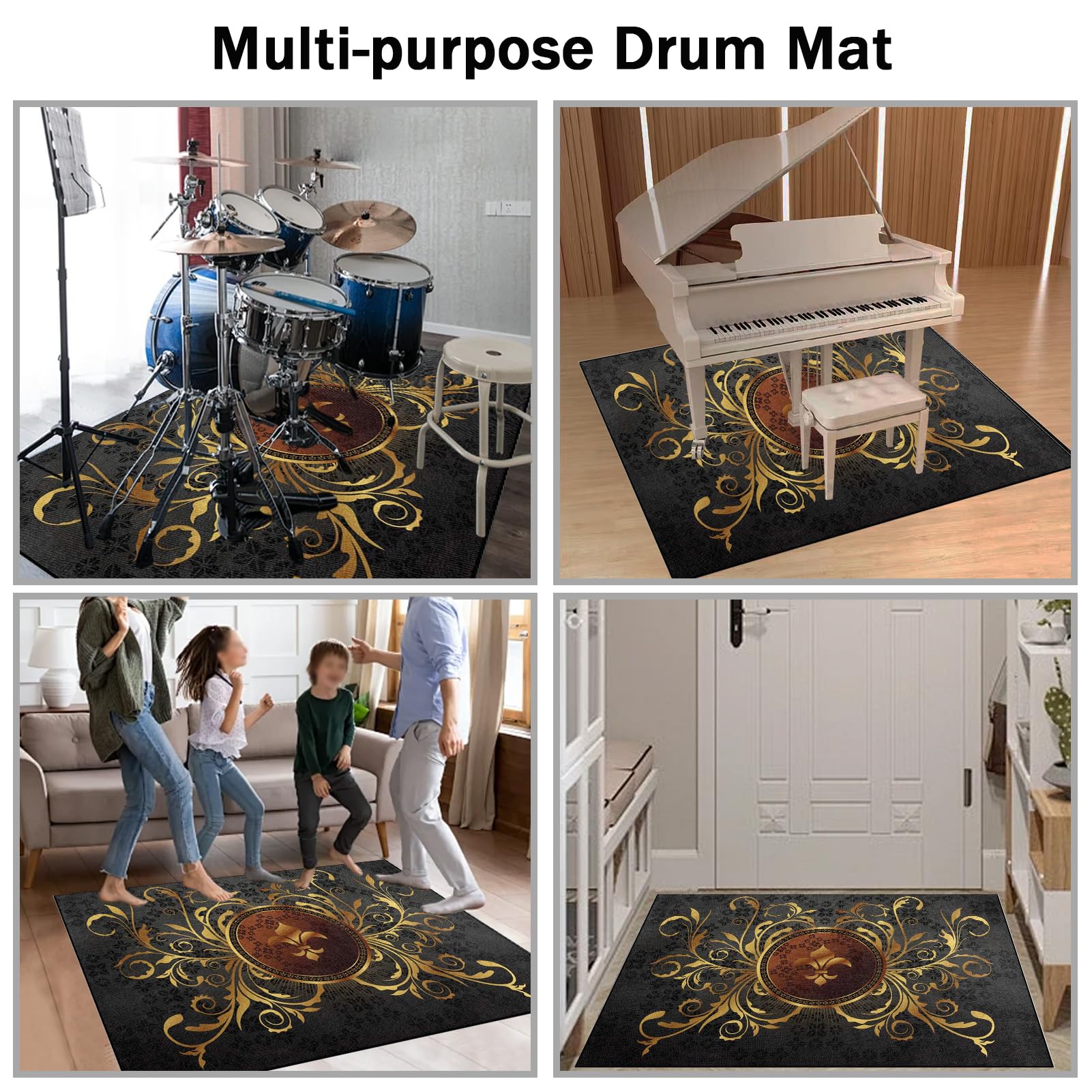 Elektronisches Schlagzeug Teppich rutschfeste Trommelmatte für E Drum Schallschutz Teppich, Elektronisches Jazz Schlagzeug Kit für Bass Snare, Akustik Drum Teppich für Studio, Wohnung 150 x 120 cm