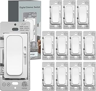 (12 Pack) UNIELE Digital Slim Slide Dimmer Light Switch Single-Pole/3 Way for 200W Dimmable LED/CFL Lights and 600W Incandescent/Halogen, 15A/120V/60Hz, ETL Listed, White