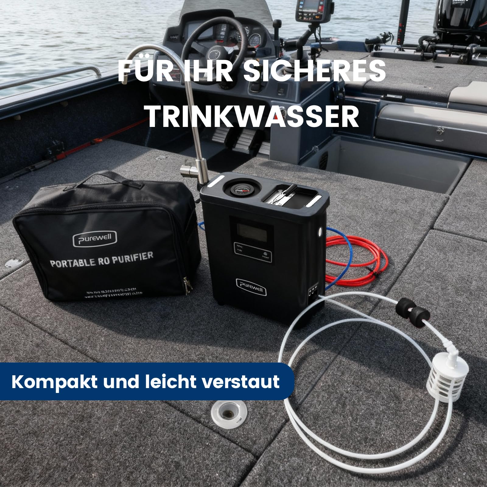 Purewell Tragbarer Wasserfilter RO - 10-Stufen Survival Wasserfilter mit UV, 95% Entsalzungsrate - Filtersystem für Camping, Wandern, Wohnmobil-Reisen & Notfall