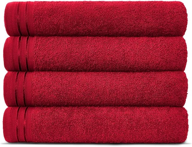 Lions Bath Towels - Set of 4 Bathroom Large Bath Sheets, 100% Luxury Cotton, 500 GSM 75X135CM, Highly Absorbent and Quick Dry Extra Large Bath Towel, Bathroom Accessory Set, Red