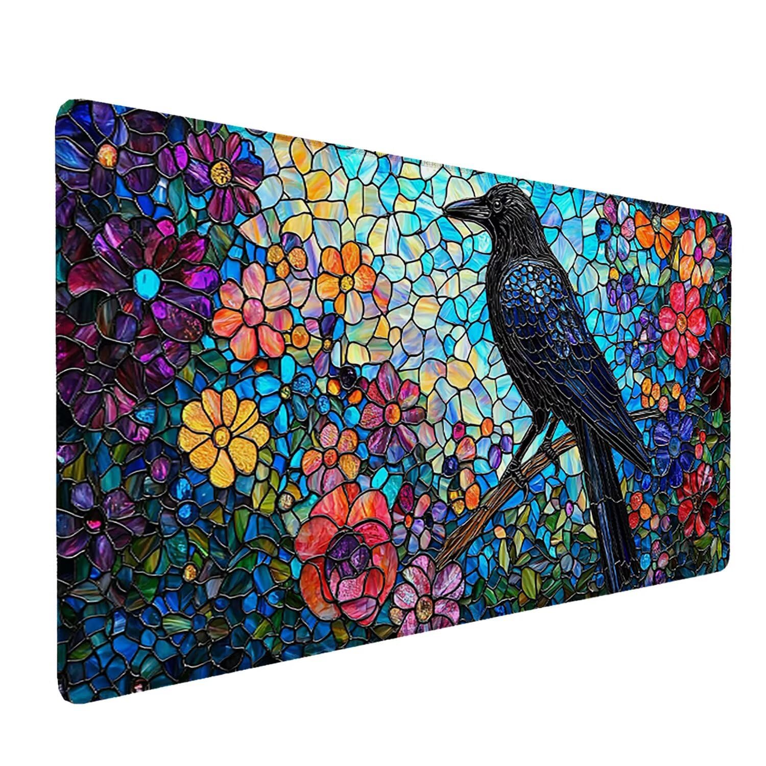 Podkładka pod mysz, 100 x 50 cm, gamingowa podkładka pod mysz z przyszytymi krawędziami, wrony kwiaty, przedłużona, duża, XXL, podkładka pod mysz gamingową z antypoślizgową gumową podstawą, akcesoria