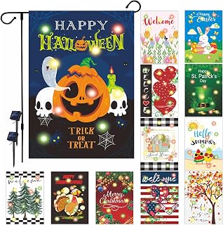 12 Pcs Double Sided Solar LED Seasonal Garden Flags - 12x18 Inch Waterpr...