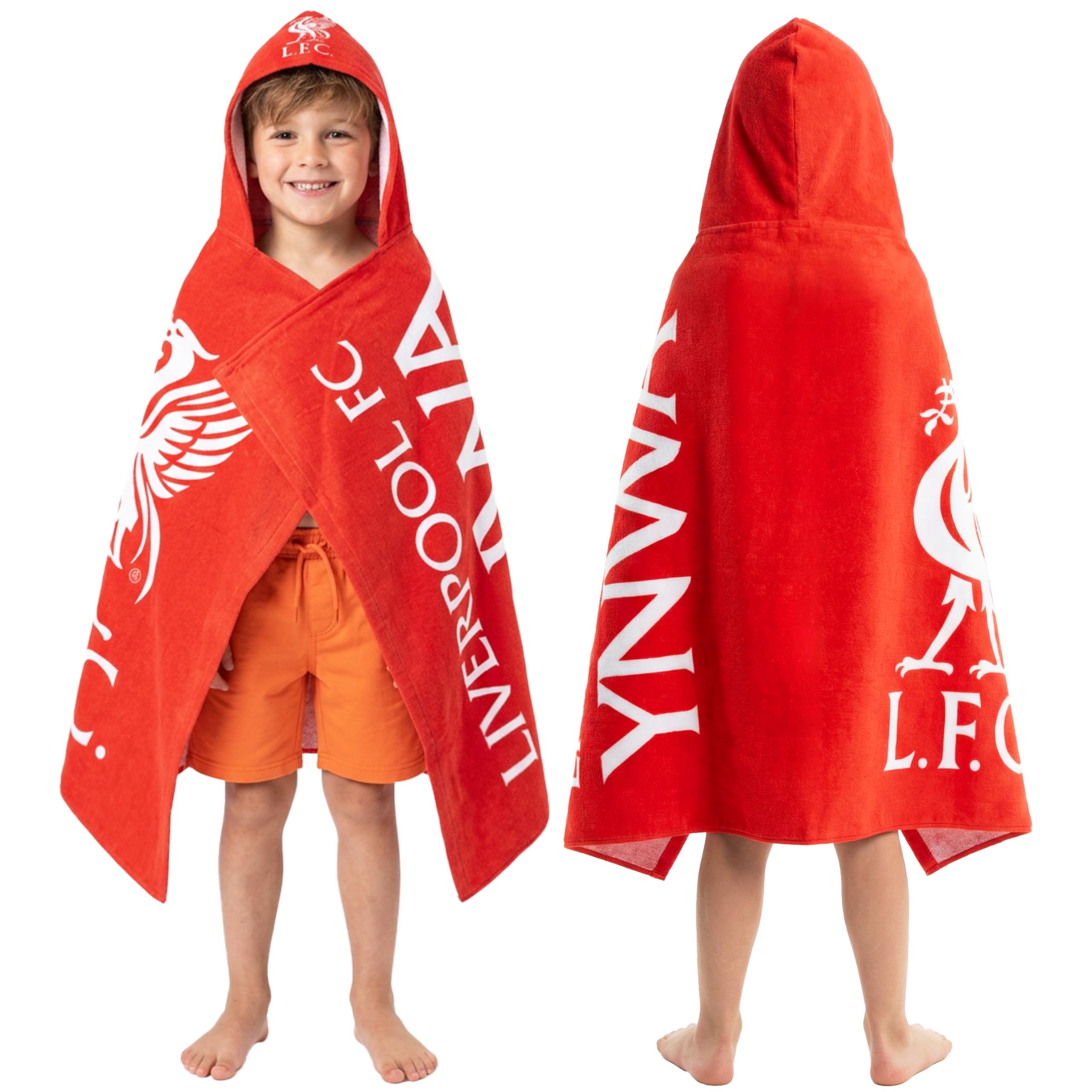 Get Trend Liverpool FC Hooded Towels for Boys, Cotton Bath & Beach Towel Poncho, Soft & Absorbent Hooded Kids Shower Swimming Wrap & Changing Robe, Shower, Pool & Holiday Essentials (Red Liverpool)
