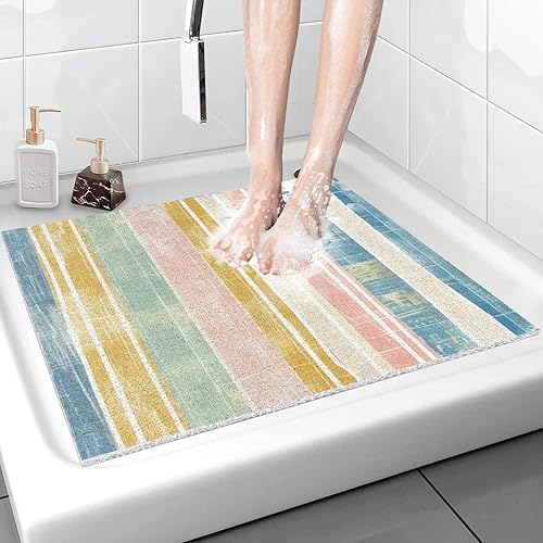 Alfombra de ducha Loofah 24 x 16 pulgadas, alfombra de baño cuadrada para ducha interior, suave antideslizante, tapete de seguridad para ducha para